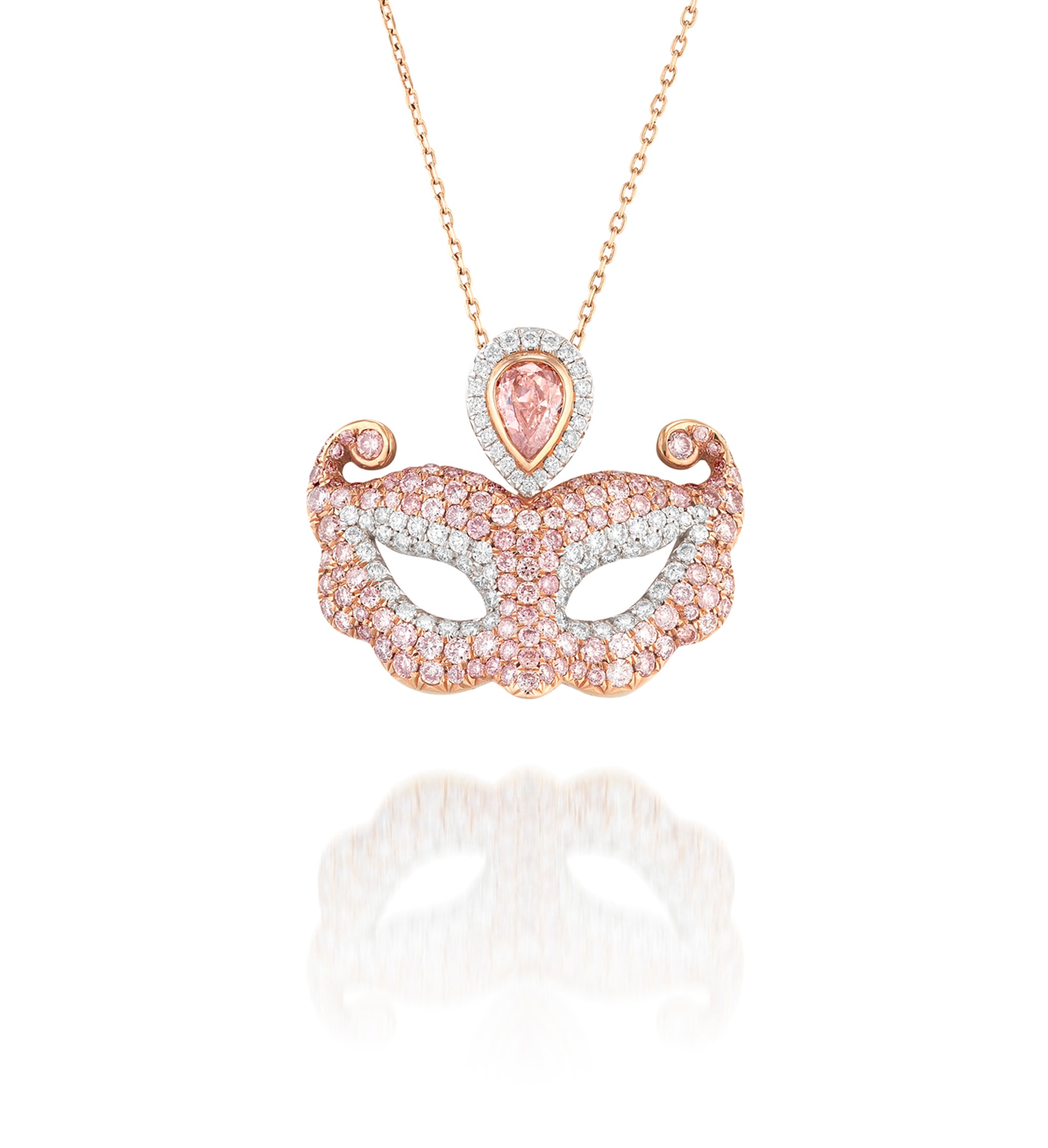 <p><em>Fancy Orangy Pink Diamond and Diamond Pendent Necklace</em>&nbsp;</p>
