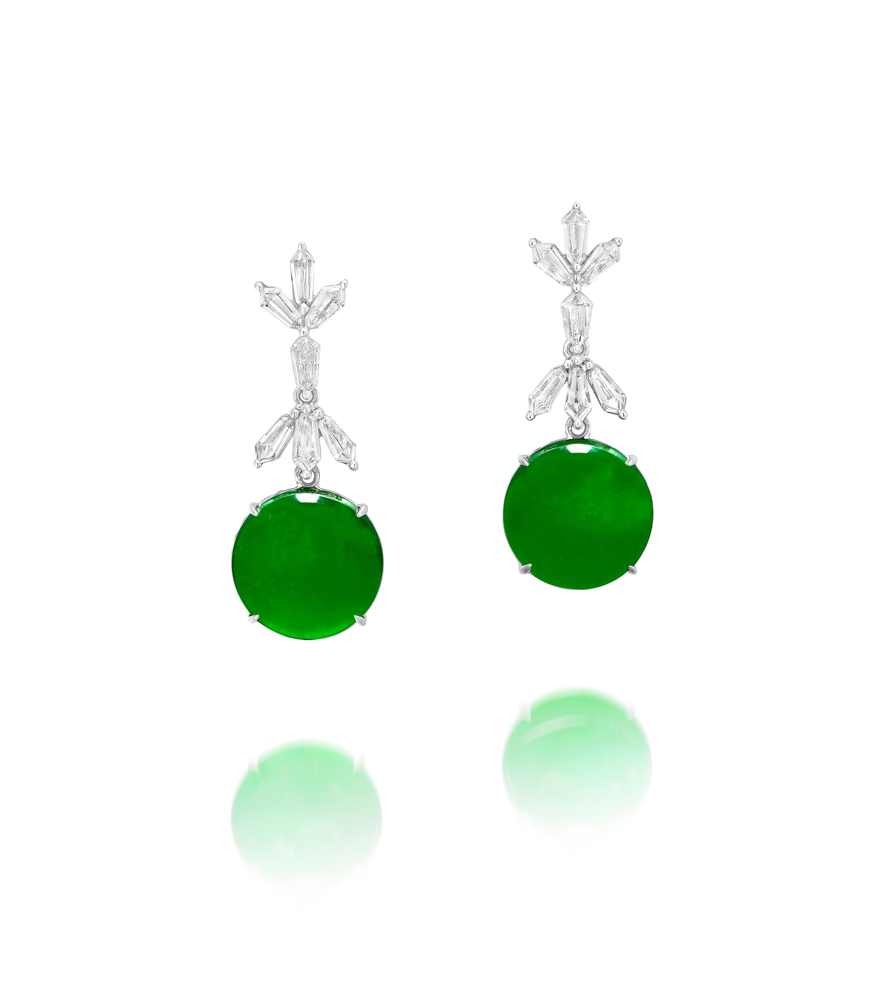 <p><em>Pair of Jadeite and Diamond Ear Pendants</em></p>
