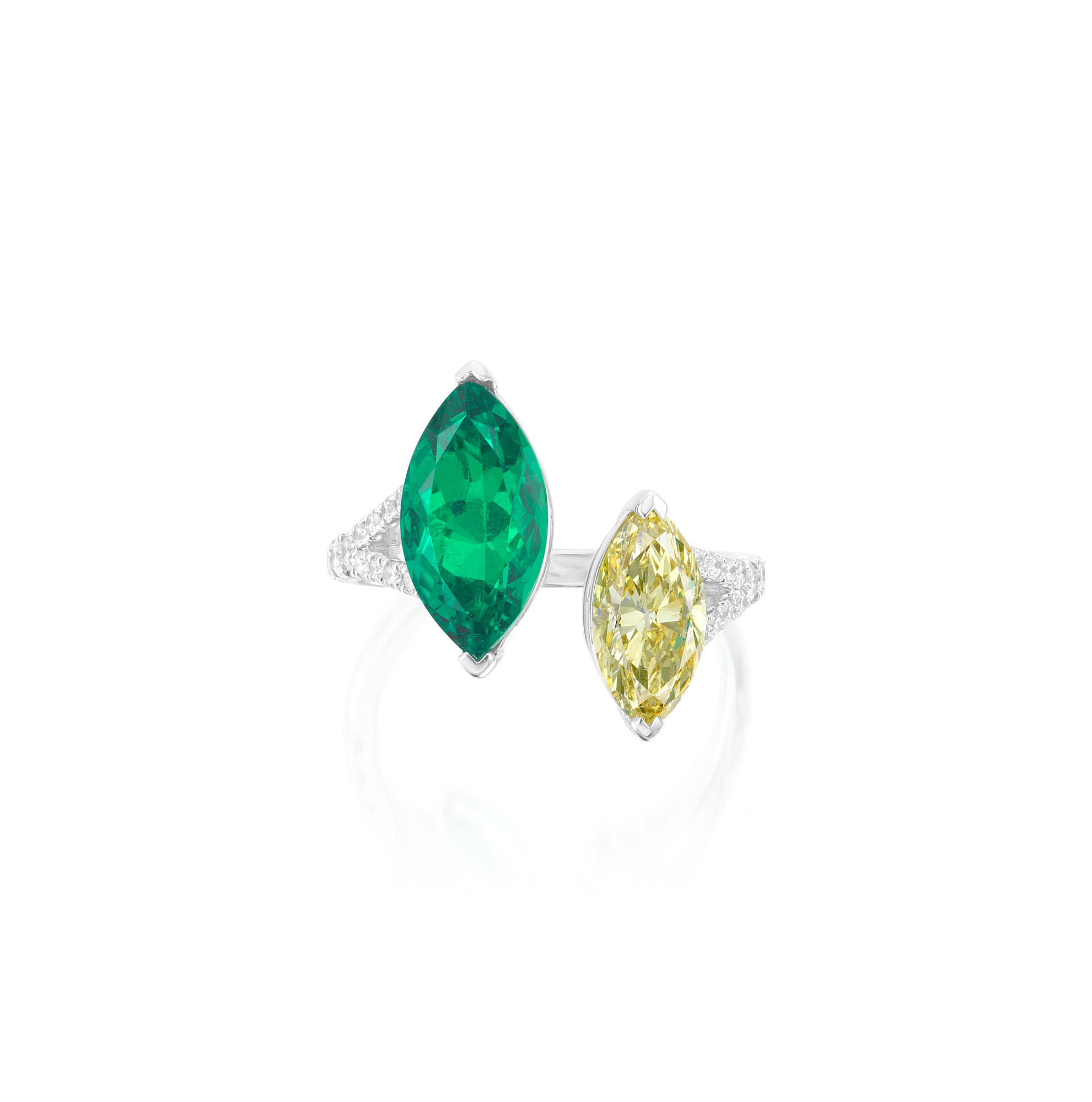 <p><em>Emerald, Fancy Intense Yellow Diamond and Diamond Ring</em></p>