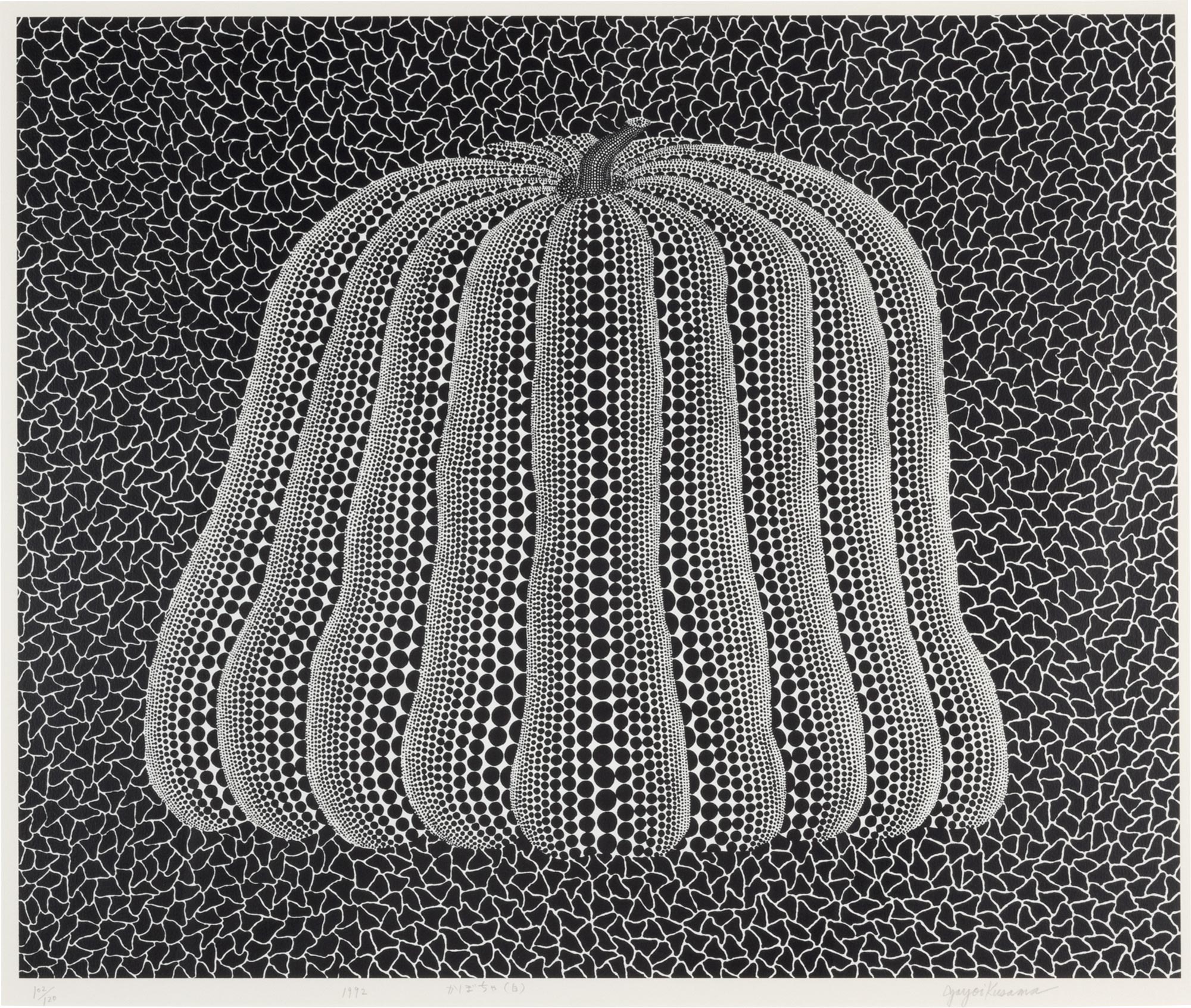 <p><strong>YAYOI KUSAMA</strong> <em>Pumpkin (White Y),</em> 1992</p>
