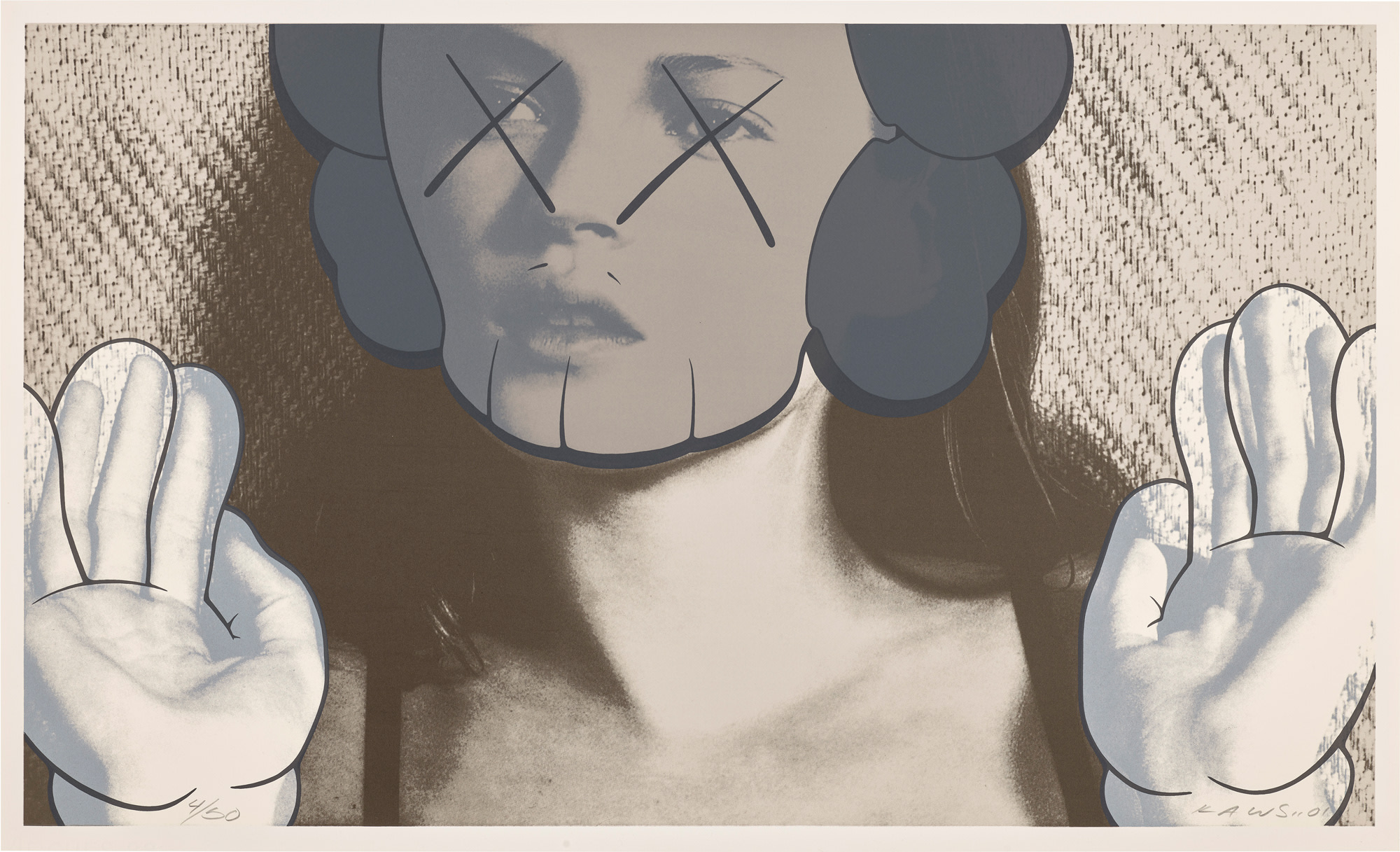 <p><strong>KAWS</strong>&nbsp;<em>Kate Moss, White Gloves,</em>&nbsp;2001</p>
