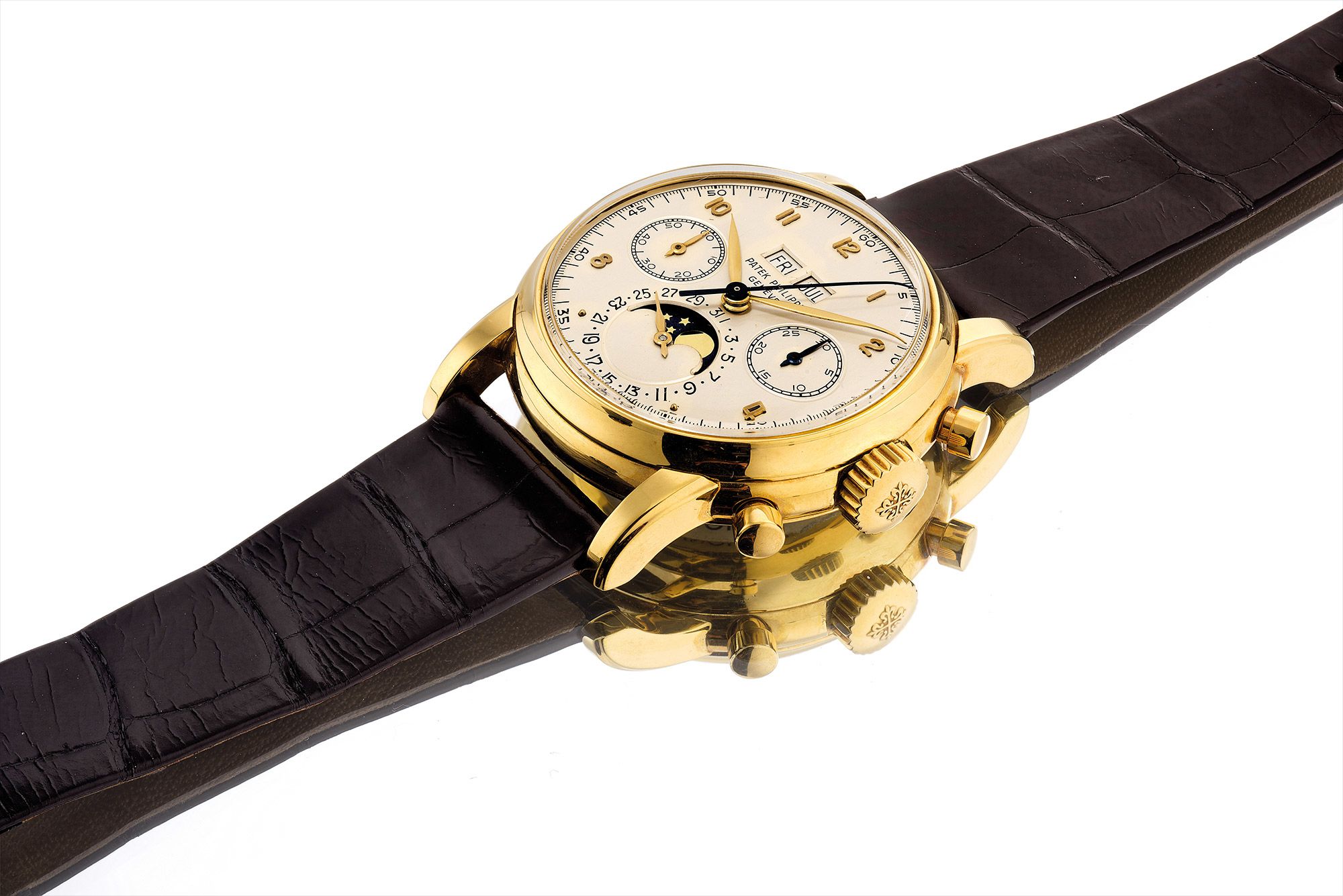 <b>PATEK PHILIPPE</b> An extremely fine and rare yellow gold perpetual calendar chronograph wristwatch with moon phases, 2.5 series reference 2499 , 1966
