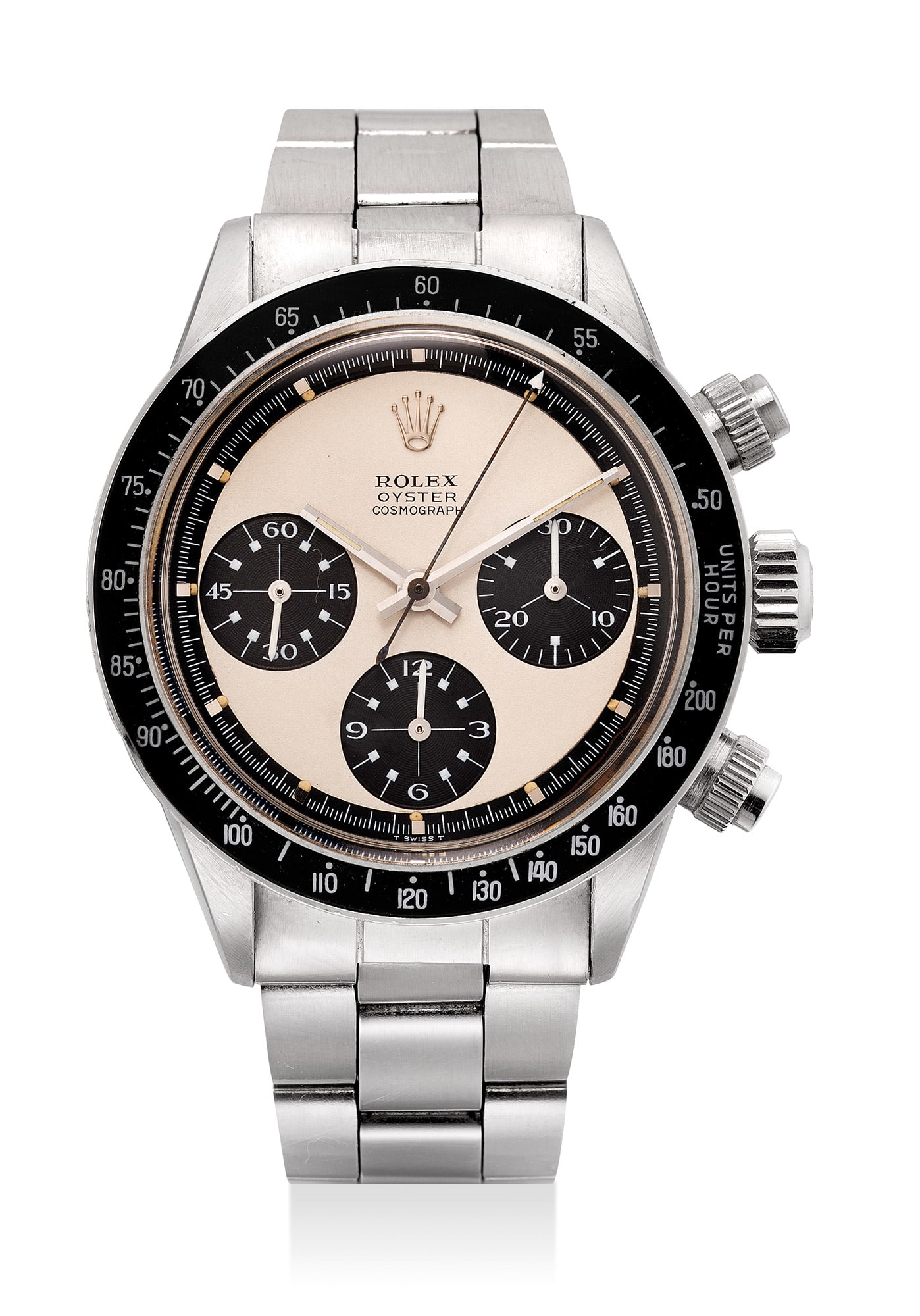 <b>Rolex</b> Ref 6263. A very rare and highly attractive stainless steel chronograph wristwatch with 'Paul Newman Panda' dial and bracelet.