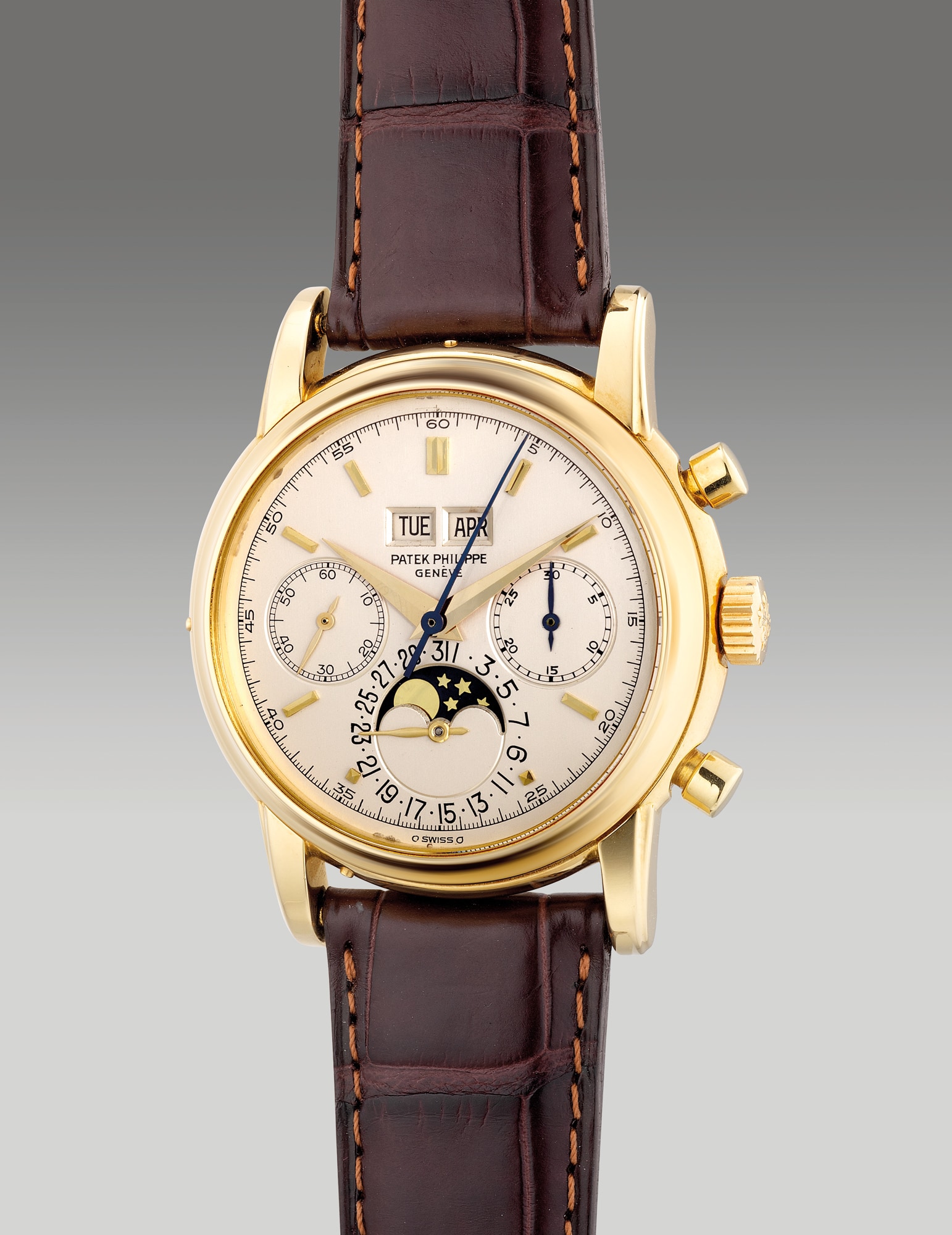 <p><strong>PATEK PHILIPPE&nbsp;</strong>reference 2499/100, An extremely fine and rare yellow gold perpetual calendar chronograph wristwatch with moon phases, 1982</p>
