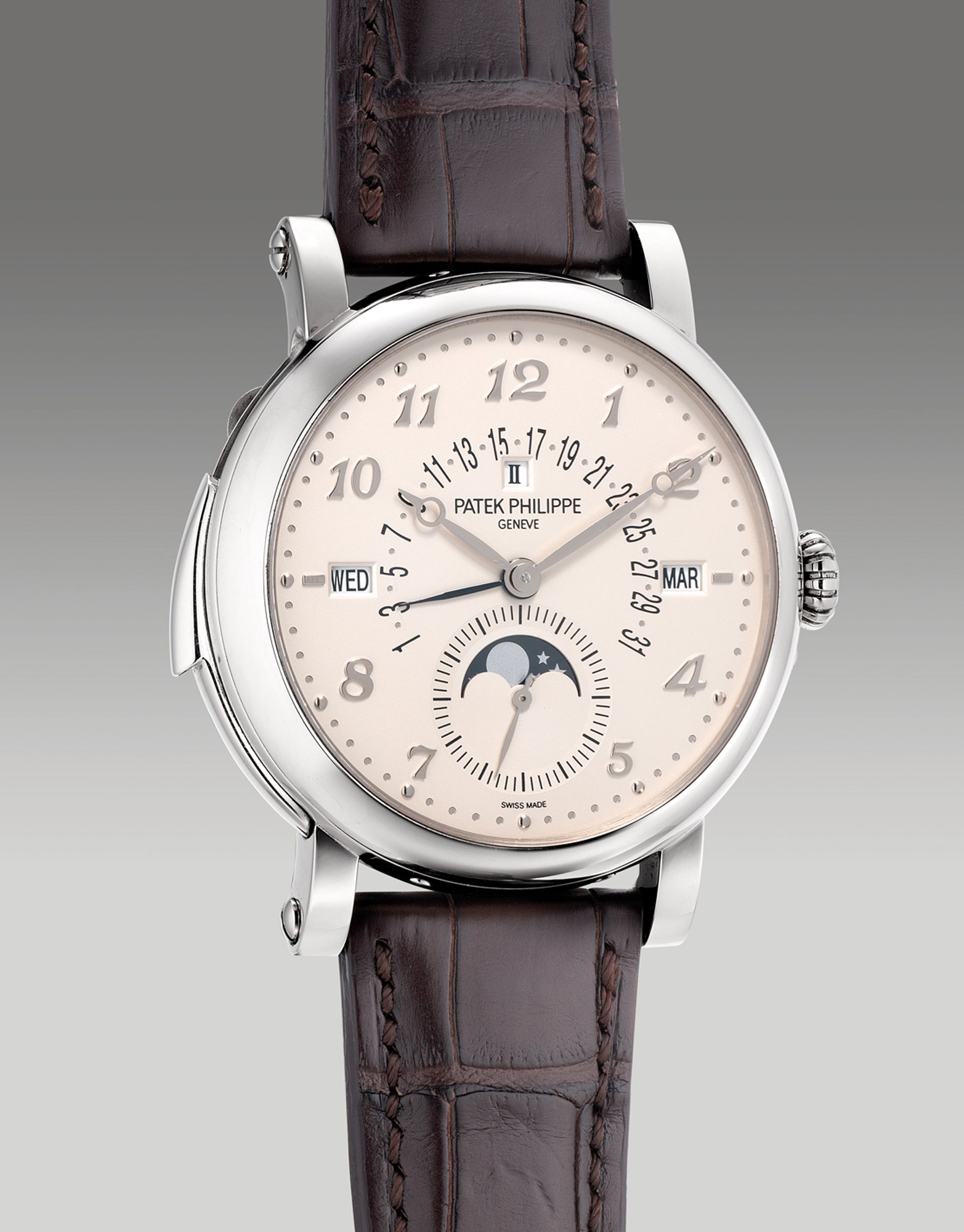 <p><strong>PATEK PHILIPPE</strong> <em>Ref. 5213G-010 white gold minute repeating perpetual calendar wristwatch</em>, Circa 2020</p>