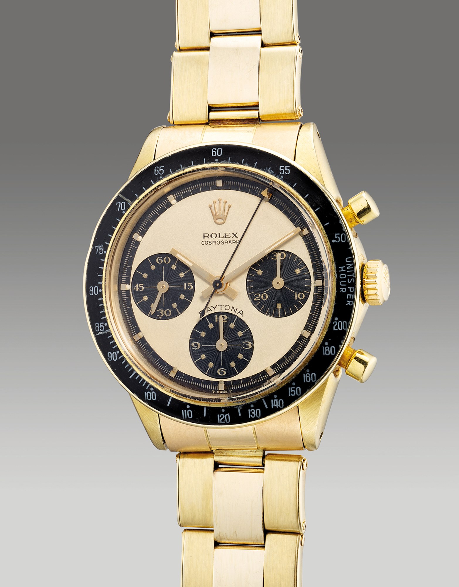 <p><strong>ROLEX</strong> <em>Ref. 6241 yellow gold chronograph wristwatch with champagne “Paul Newman” dial</em>, Circa 1969</p>