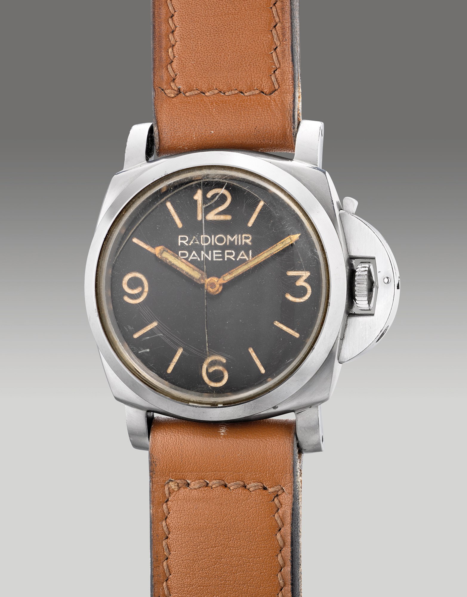 <p><strong>PANERAI</strong> <em>Ref. 6152-1 oversized stainless steel cushion-shaped diver’s wristwatch with black dial, delivered to the Carabinieri Sommozzatori</em>, Circa 1958</p>
