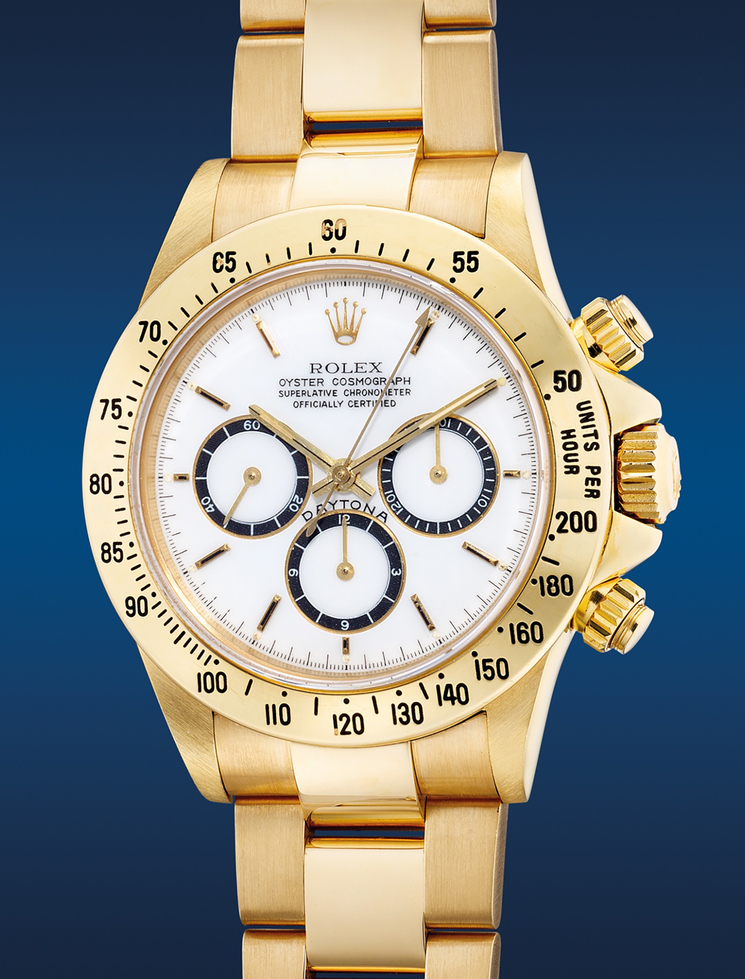 <p><strong>ROLEX</strong>, Ref. 16528. A highly important, attractive transitional yellow gold chronograph wristwatch with grand feu enamel &ldquo;Ying Yang&rdquo; concept dial, black &ldquo;Daytona&rdquo; signature, luminous plots and bracelet, circa 1989</p>
