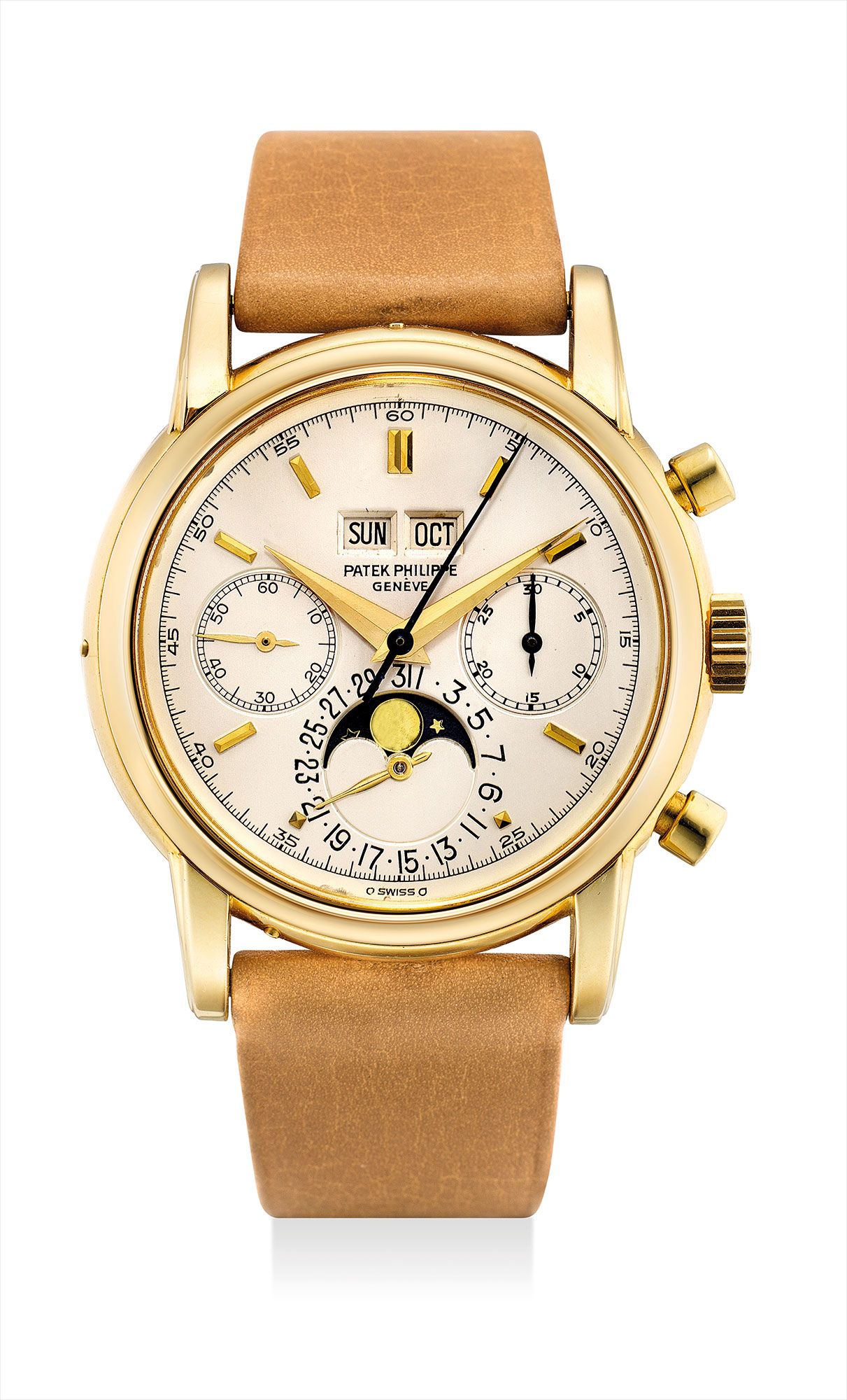 <b>PATEK PHILIPPE</b> An extremely fine and rare yellow gold perpetual calendar chronograph reference 2499 wristwatch with moon phases and original certificate, manufactured in 1982.