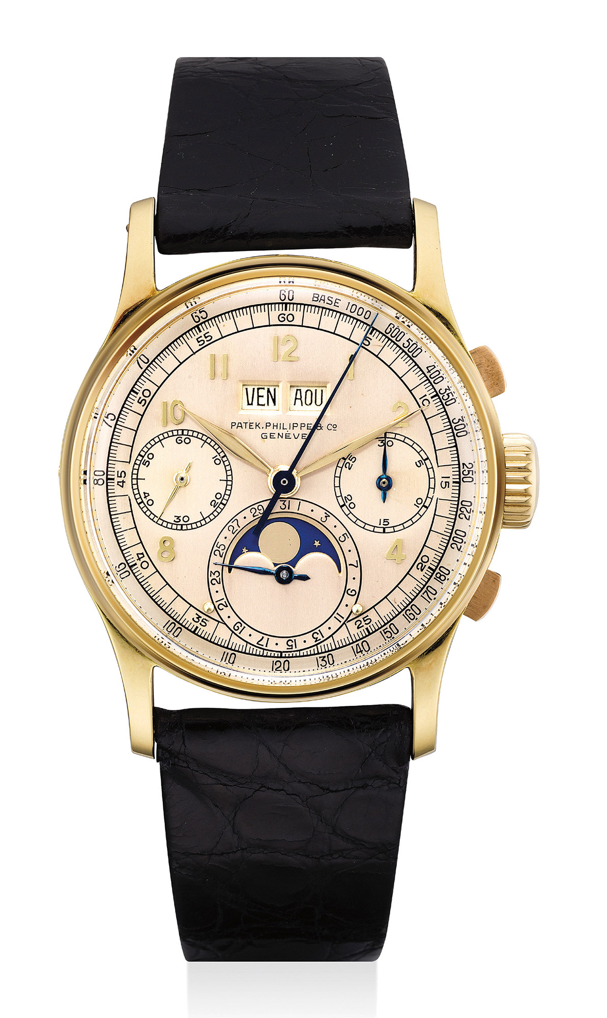 Reference 1518. An important, rare and attractive yellow gold perpetual calendar chronograph with moonphases.