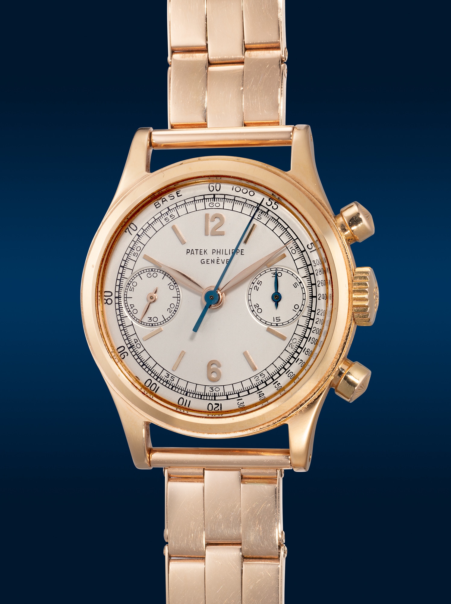 <p><strong>PATEK PHILIPPE</strong> <em>Ref. 1463 in pink gold with Gay Fr&egrave;res bracelet, Certificate of Origin and presentation box</em>, 1970</p>
