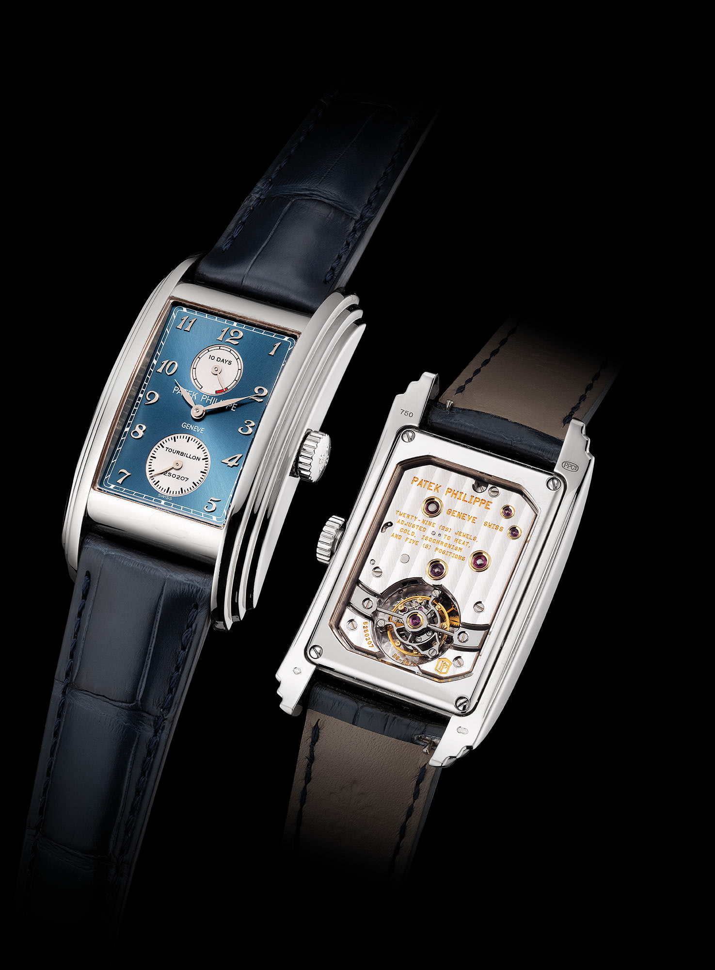 <b>PATEK PHILIPPE</b>, ref. 5101G-001. An extremely fine, attractive and rare white gold rectangular-shaped wristwatch with tourbillon escapement, 10-Day power reserve indication, small center seconds, 'Breguet' numerals, certificate and presentation box. Circa 2012