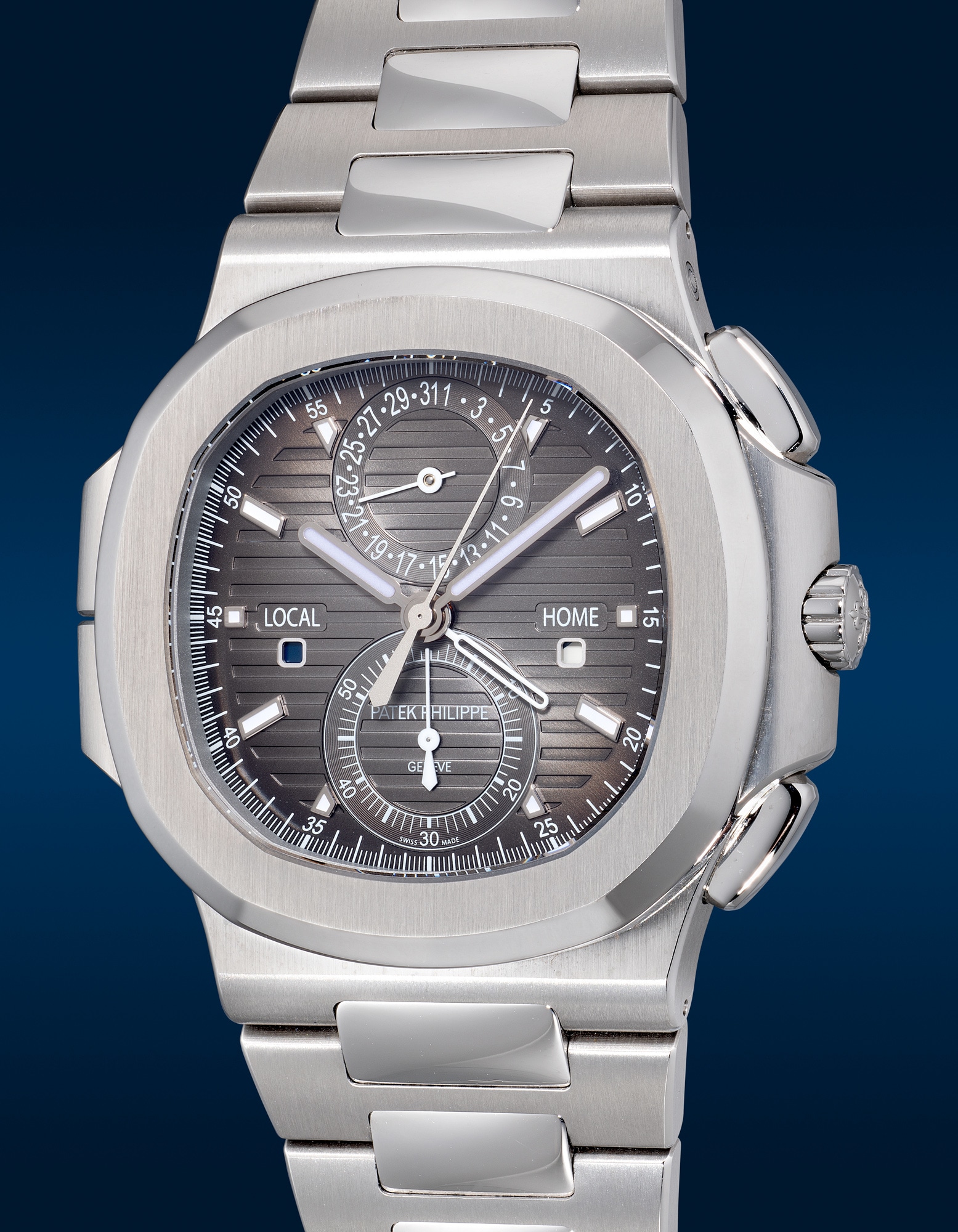 <p><strong>PATEK PHILIPPE</strong>, <em>Ref. 5990/1A-001 dual-time flyback chronograph in stainless steel</em>, circa 2018</p>