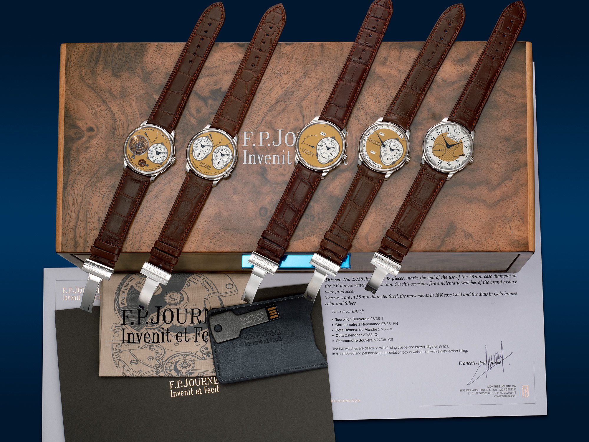 <p><strong>F. P. JOURNE</strong> <em>one set of 5 stainless steel wristwatch in 38mm</em>, circa 2015</p>