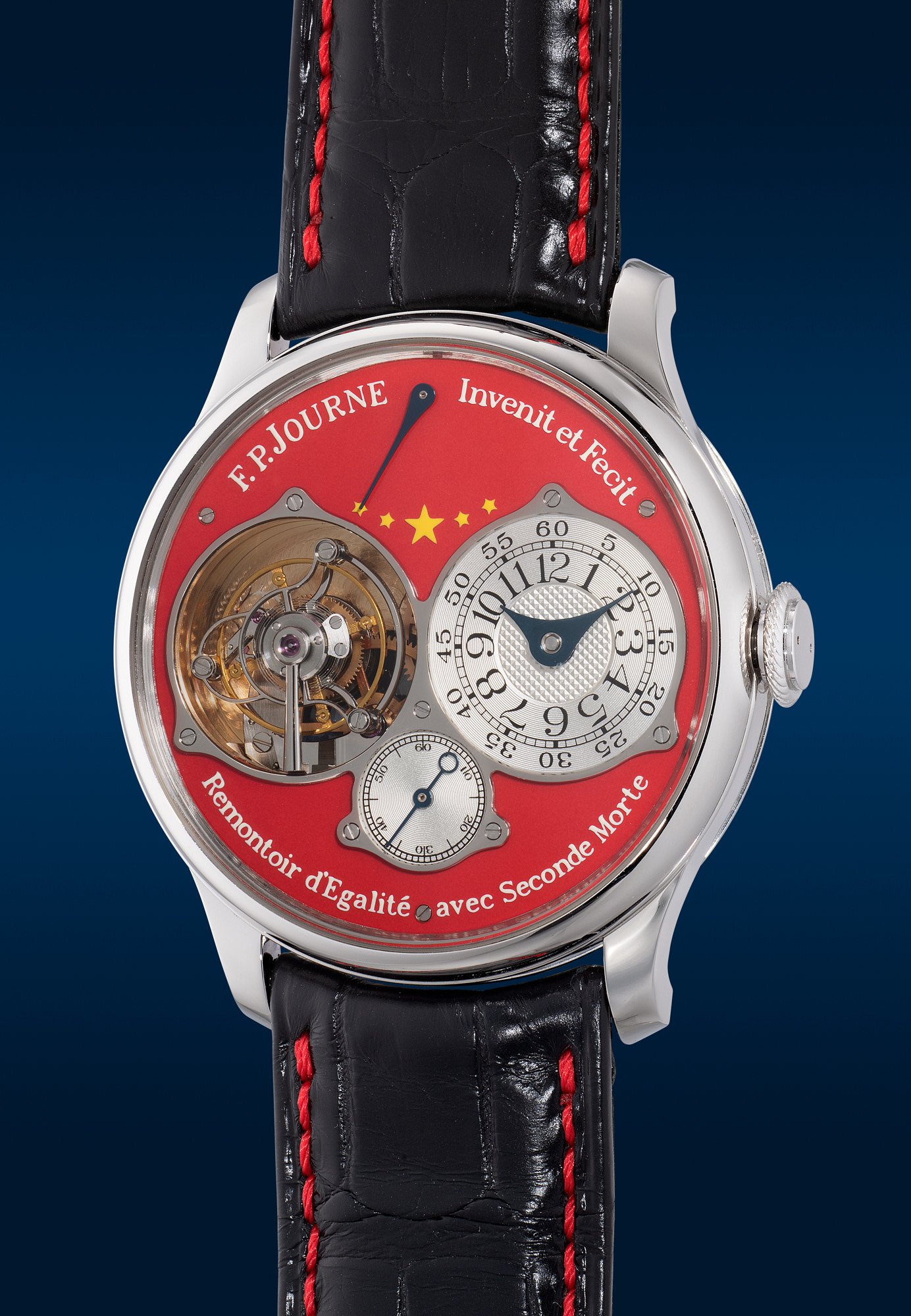 <p><strong>F. P. JOURNE</strong> <em>Tourbillon Souverain, “Chine 2010” in platinum 38mm tourbillon, one of a limited edition of 5 pieces made to commemorate the opening of the F. P. Journe Boutique in Beijing</em>, circa 2010</p>