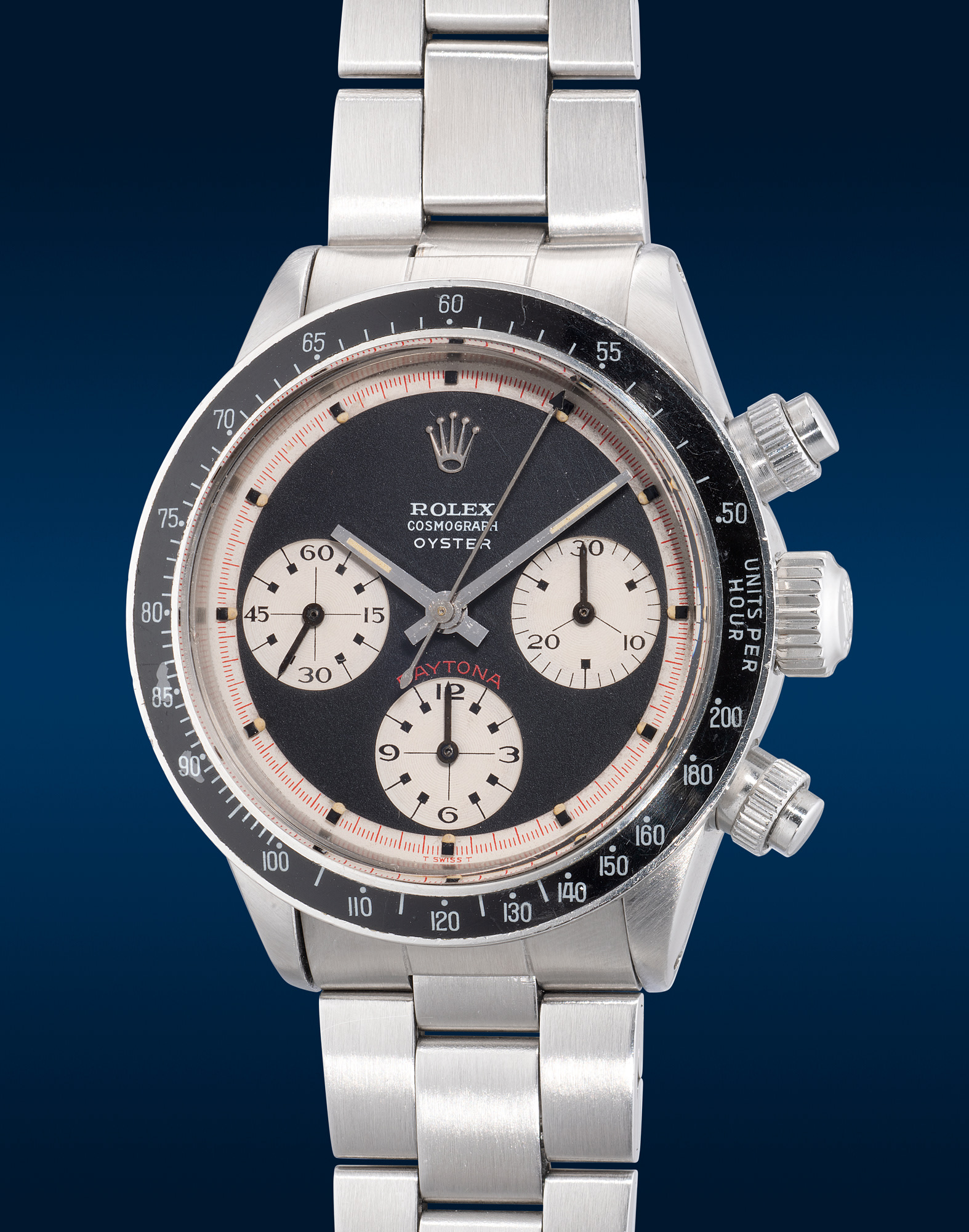<p><strong>ROLEX</strong> <em>Cosmograph Daytona, “Paul Newman Oyster Sotto” ref. 6263 in stainless steel</em>, circa 1969</p>