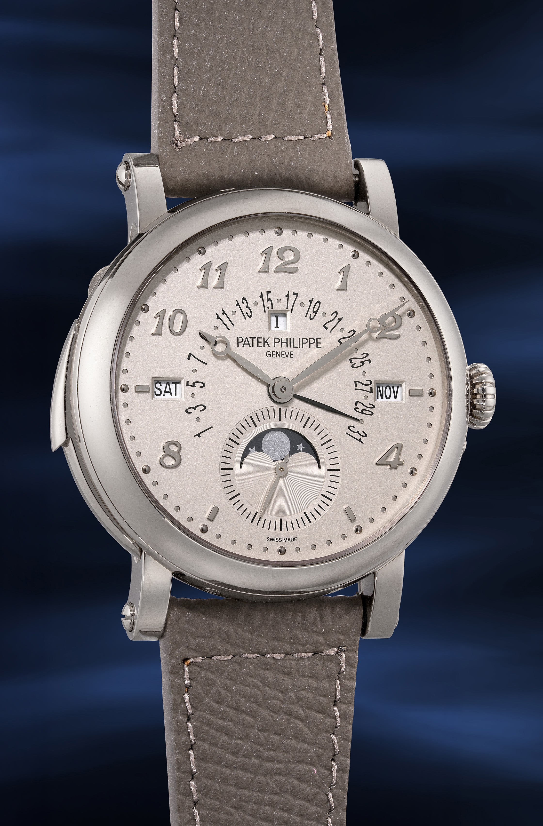 <p><strong>PATEK PHILIPPE</strong> <em>Ref. 5213G-001 in white gold</em></p>
