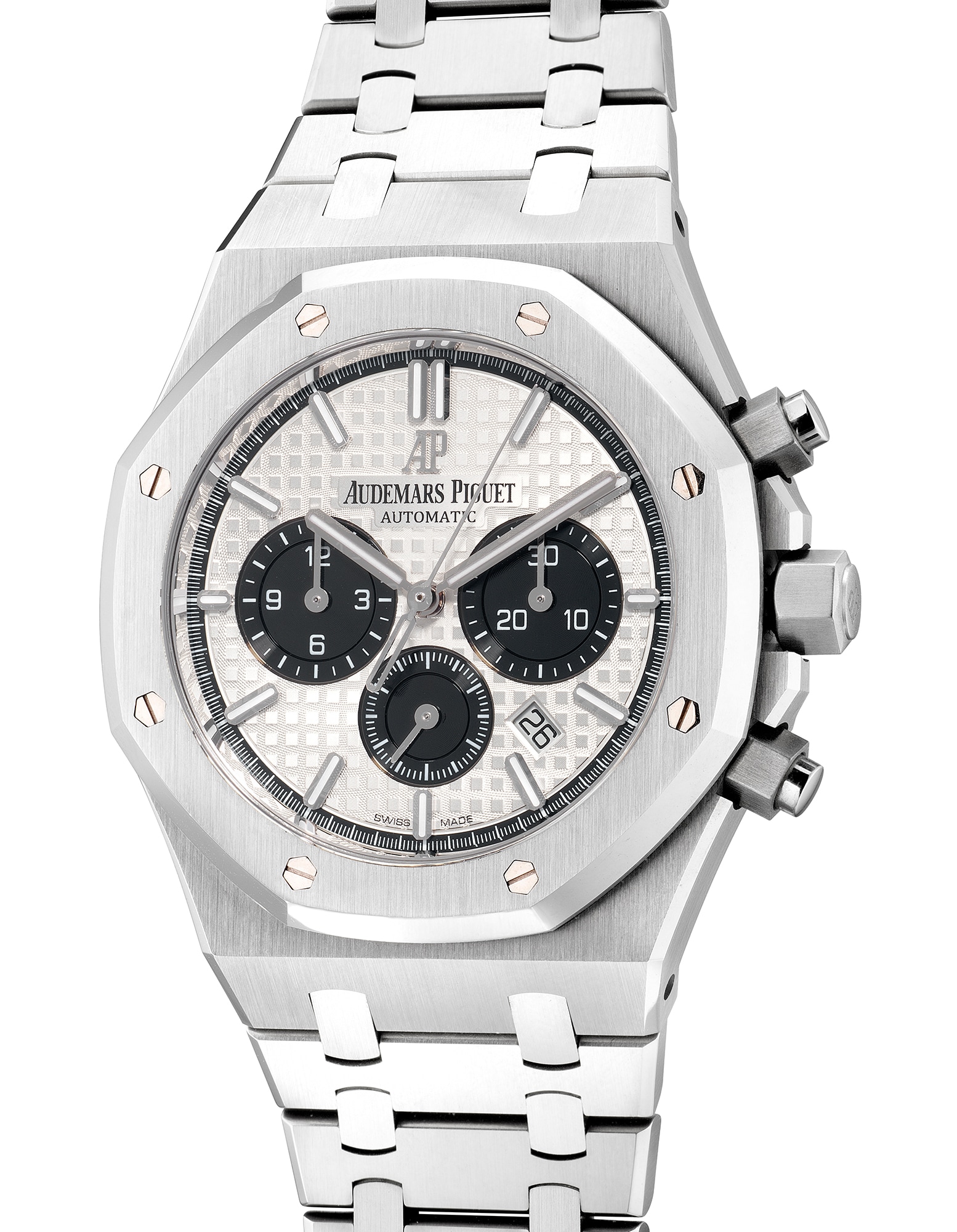 <p><strong>AUDEMARS PIGUET</strong> A fine, attractive and well-preserved stainless steel chronograph wristwatch with date, bracelet, warranty and presentation box, Circa 2017</p>
