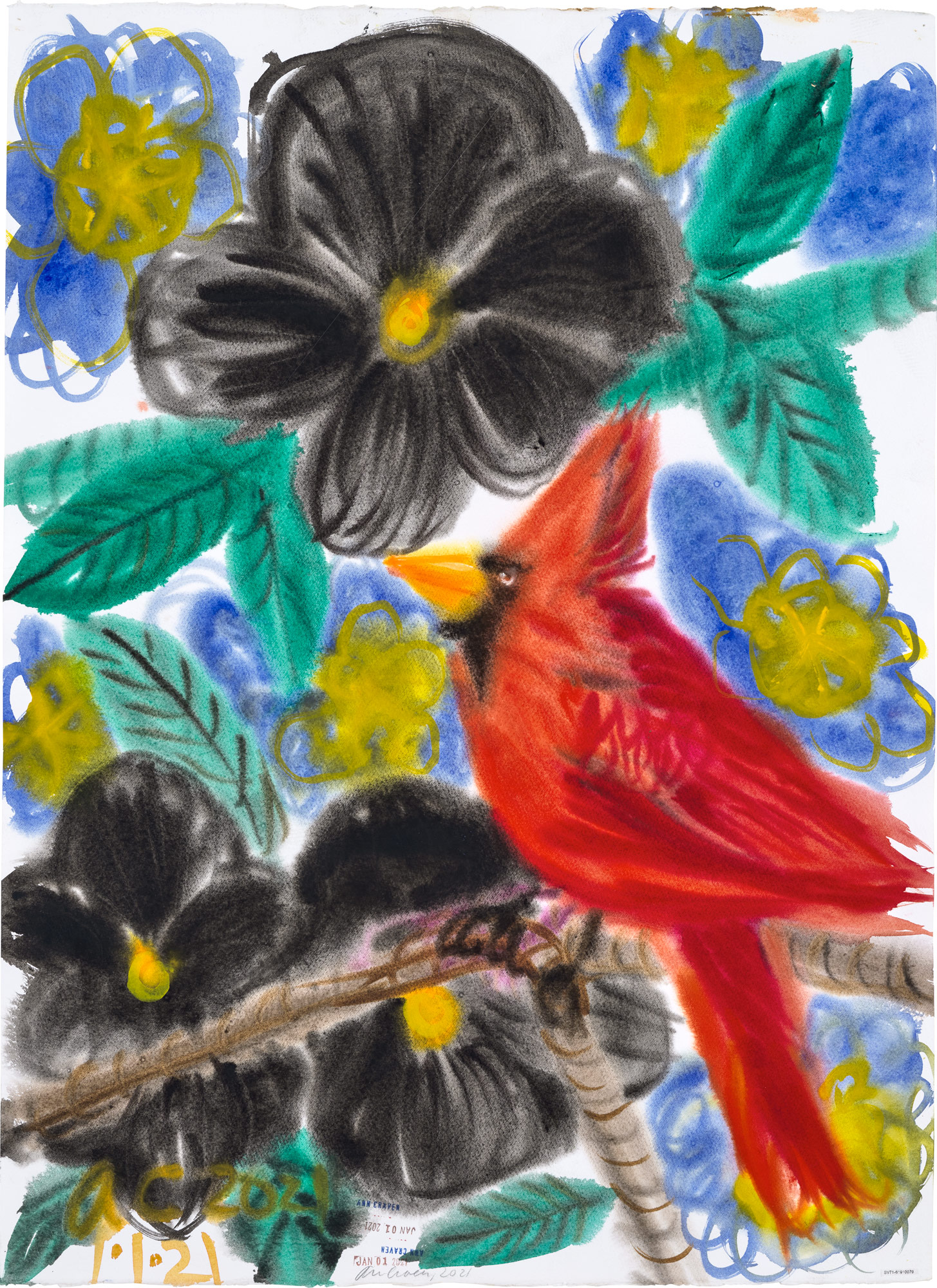 <p><strong>ANN CRAVEN</strong> <em>Cardinal (Perfect Day with Black Pensées, January 1, 2021)</em>, 2021</p>