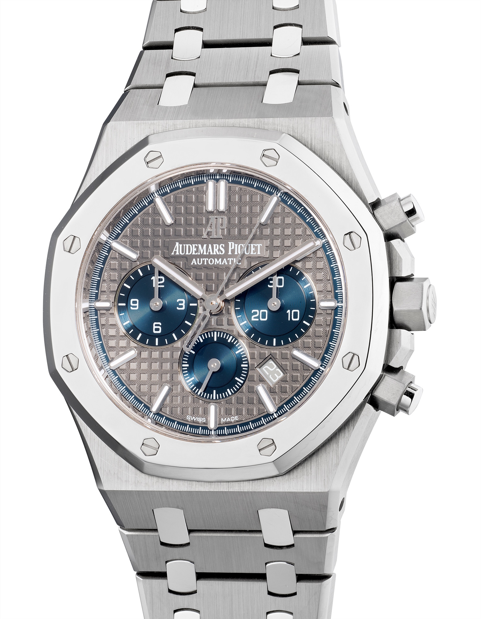 <p><strong>Audemars Piguet</strong> &nbsp;A fine, rare and attractive limited edition titanium and platinum chronograph wristwatch with date, integrated bracelet, warranty and presentation box, made in a limited edition of 500 pieces to commemorate the 20th anniversary of the Royal Oak Chronograph, circa 2017</p>
