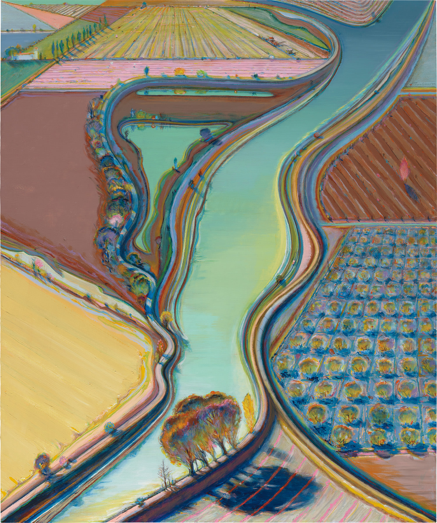 <p><strong>WAYNE THIEBAUD </strong><em>Winding River</em>, 2002 </p>