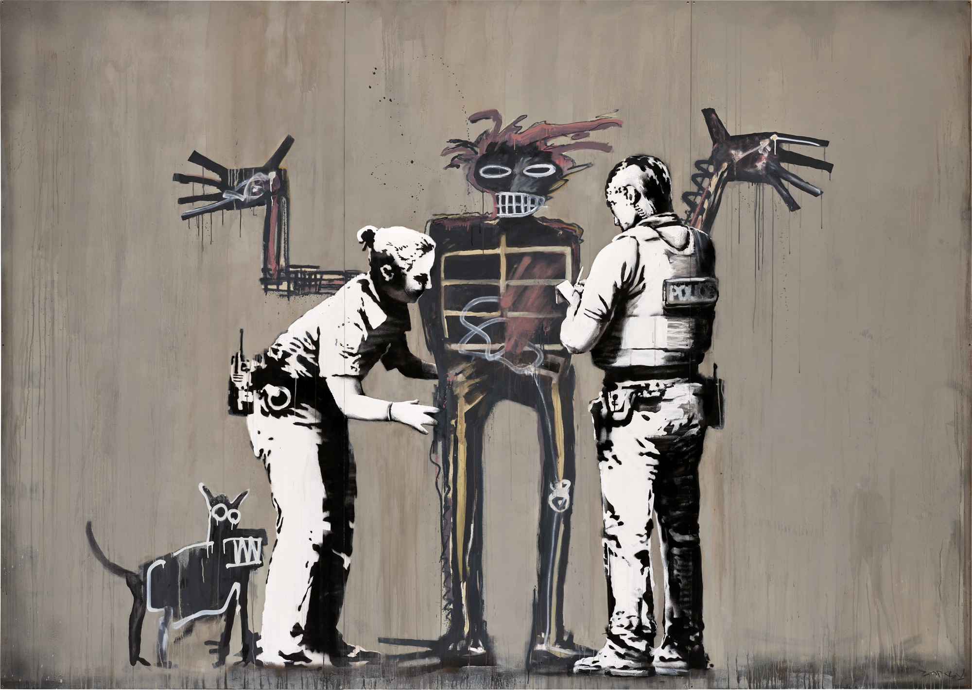<p><strong>BANKSY<em> </em></strong><em>Banksquiat. Boy and Dog in Stop and Search,</em> 2018</p>