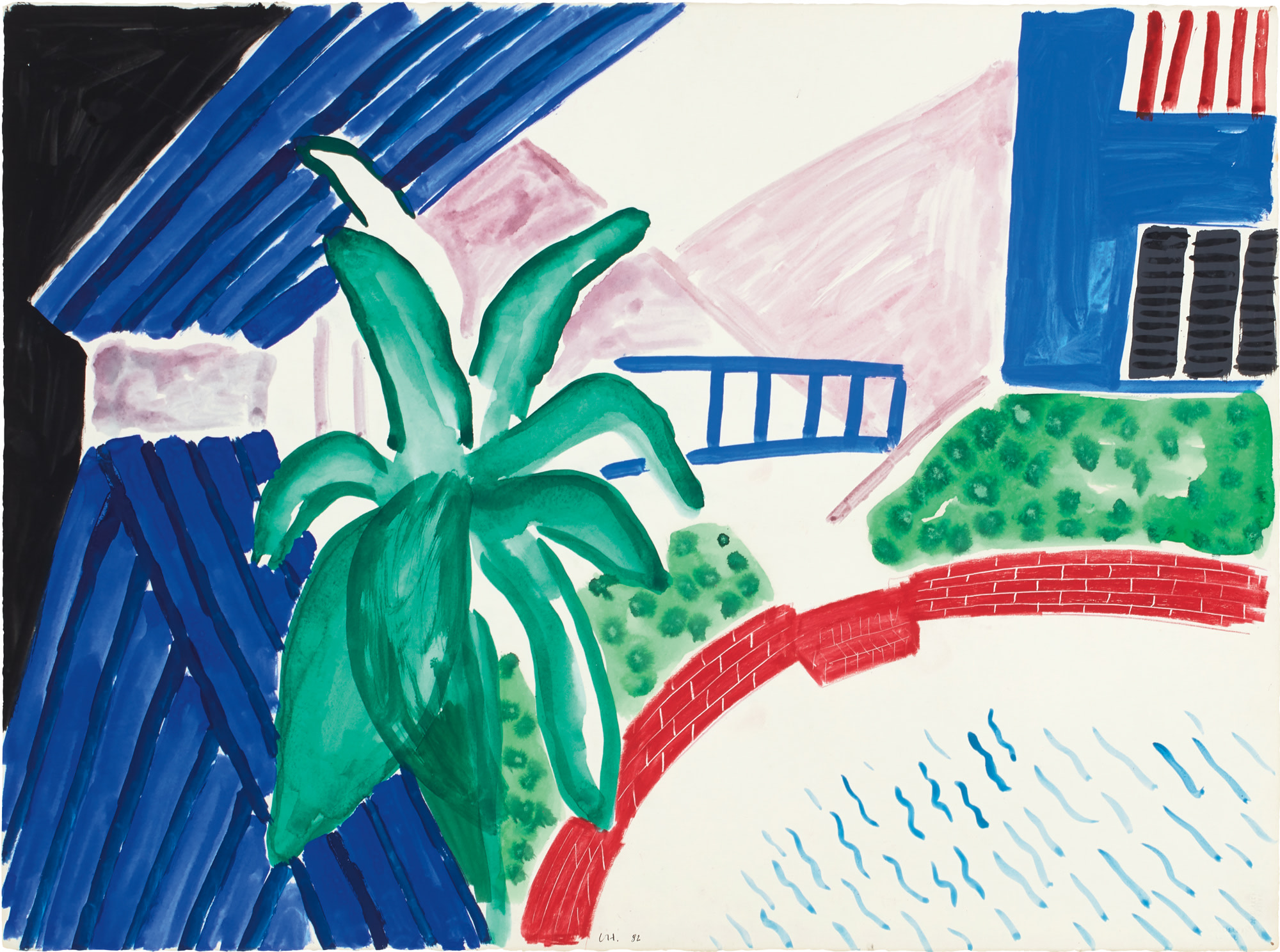 <p><strong>DAVID HOCKNEY</strong> <em>House Palm and Pool</em>, 1982</p>
