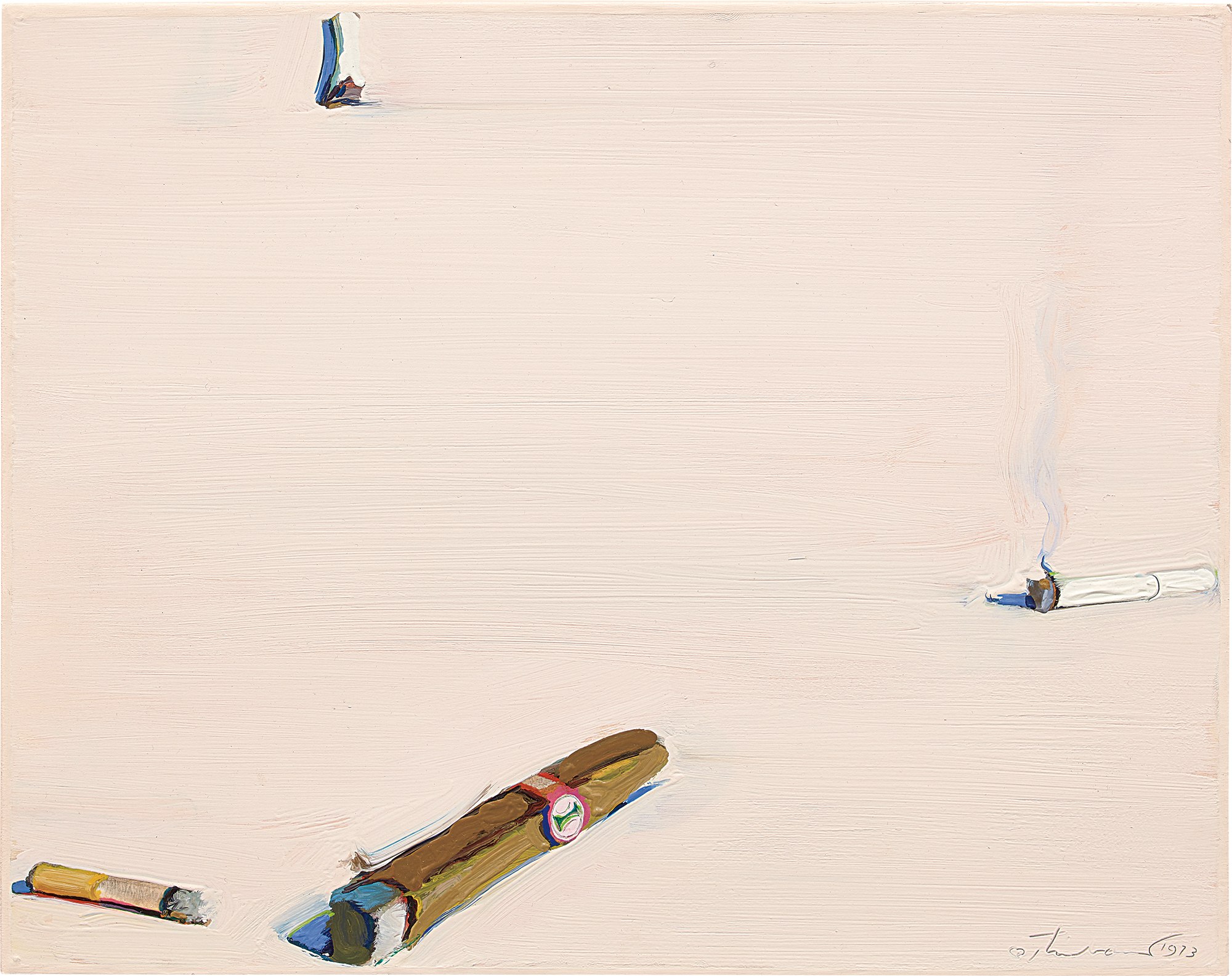 <p><strong>WAYNE THIEBAUD</strong> <em>Untitled (Three Cigarettes and a Cigar)</em>, 1973</p>
