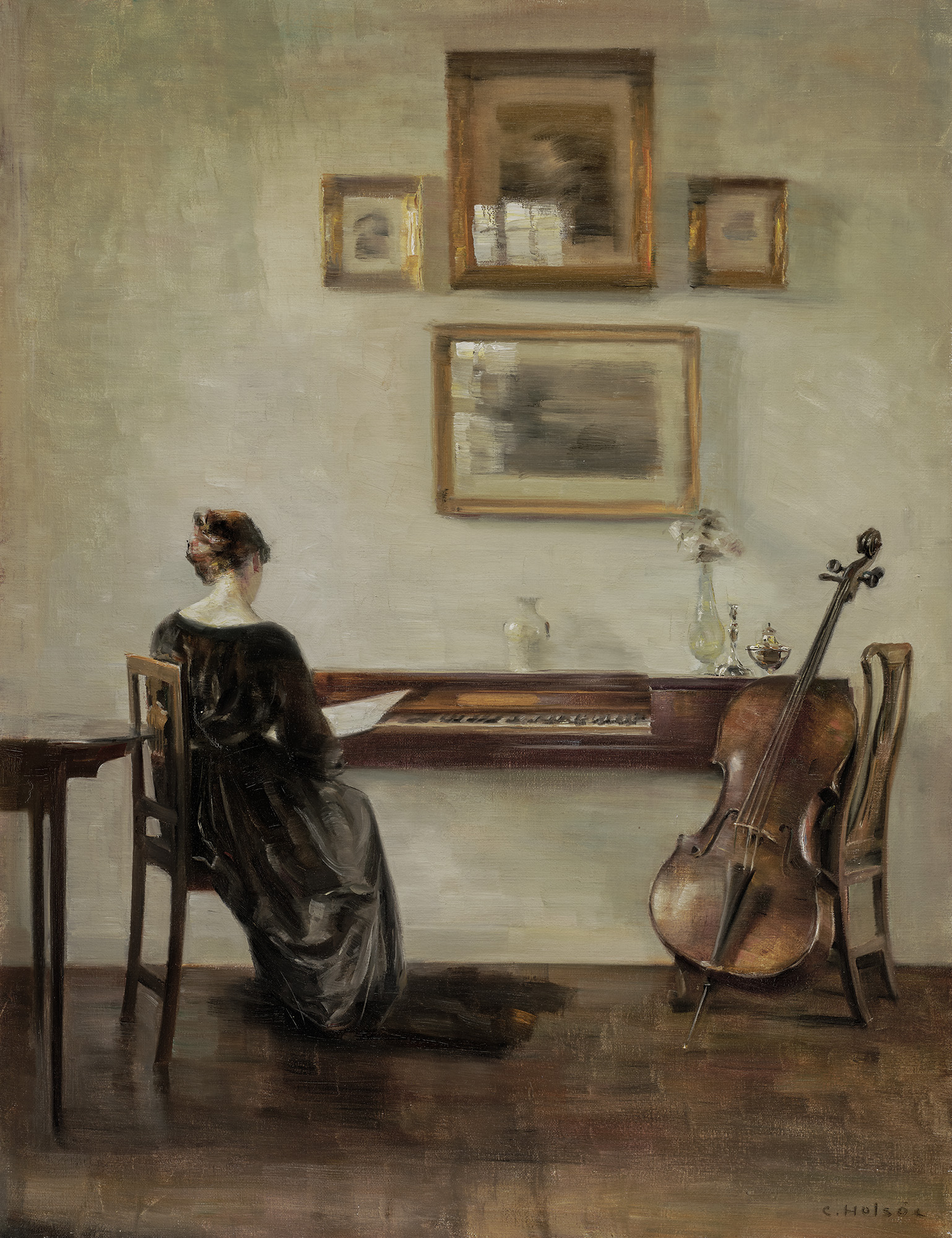 <p><strong>CARL HOLSØE</strong> <em>Interior with Woman Seen from Behind (Interiør med kvinde set bagfra), </em>circa 1900</p>