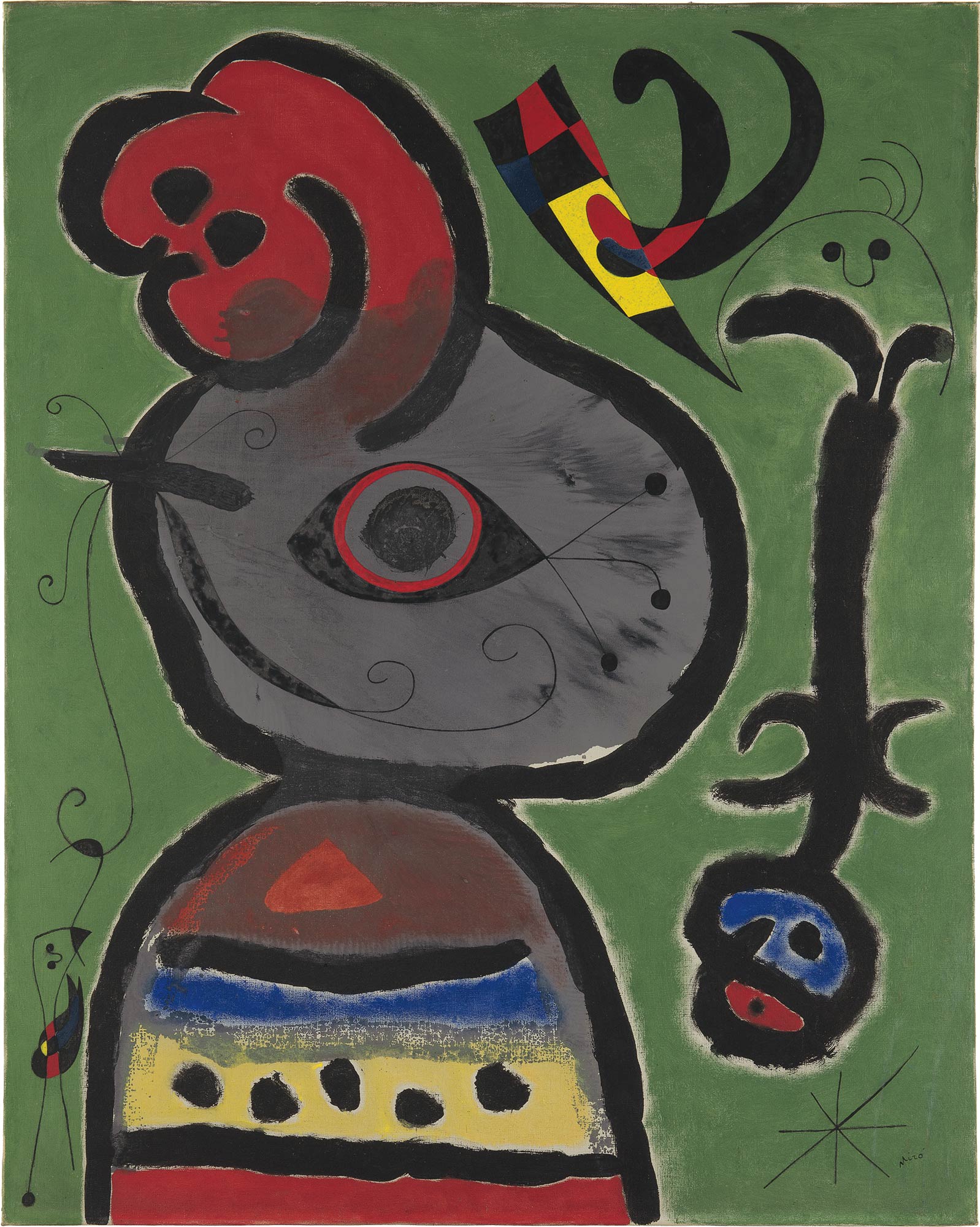 <p><strong>JOAN MIRÓ</strong> <em>Paysan catalan inquiet par le passage d'un vol d'oiseau</em>, 1952</p>