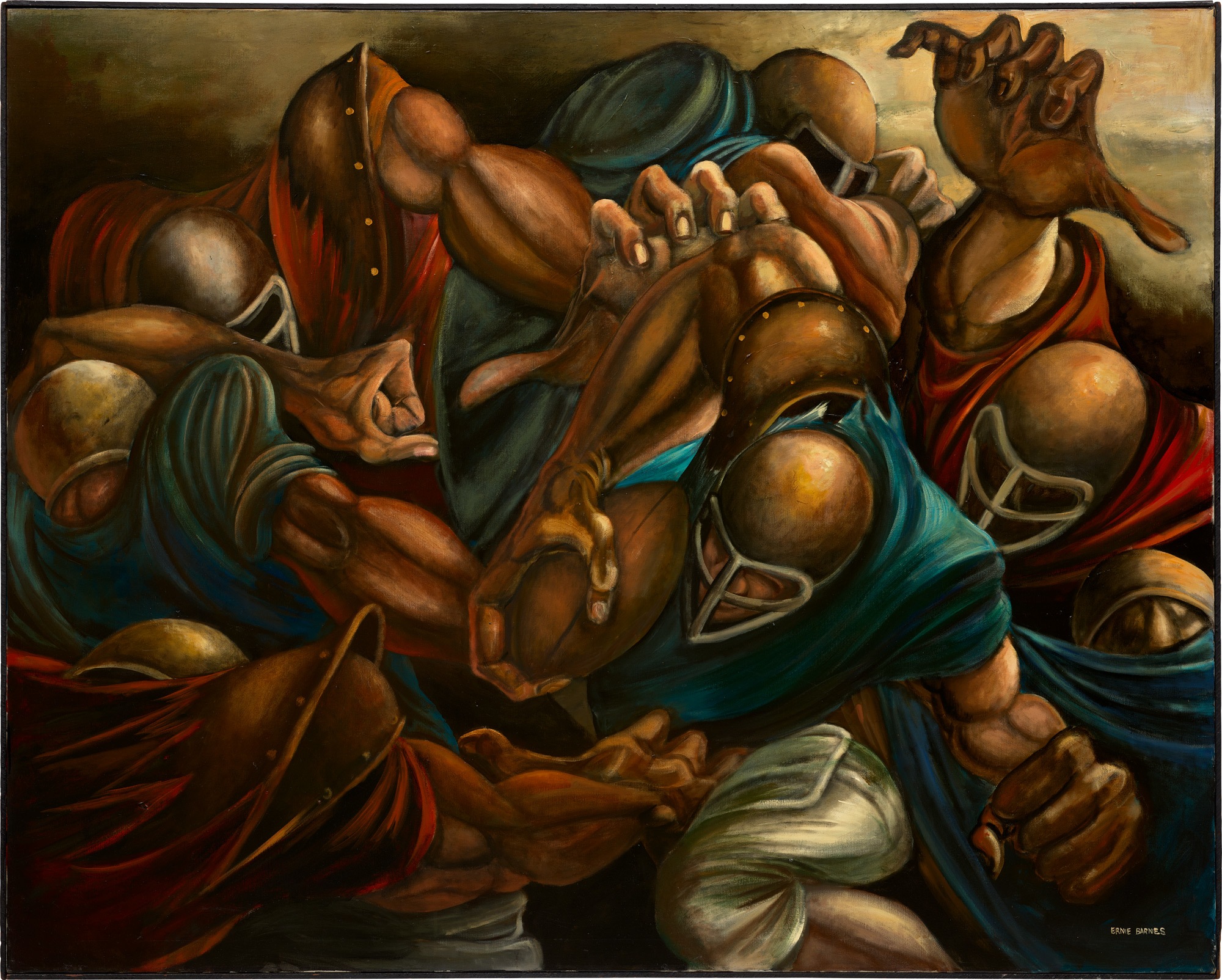 <p><strong>ERNIE BARNES</strong>&nbsp;<em>Fourth and One</em>, 1972</p>
