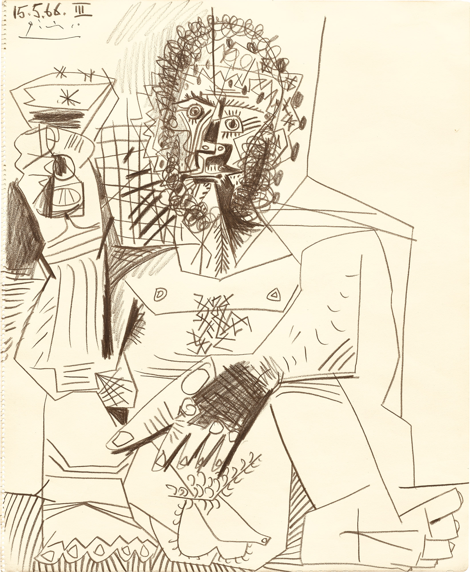 <p><strong>PABLO PICASSO </strong><em>Homme a la coupe assis,</em> 1966</p>