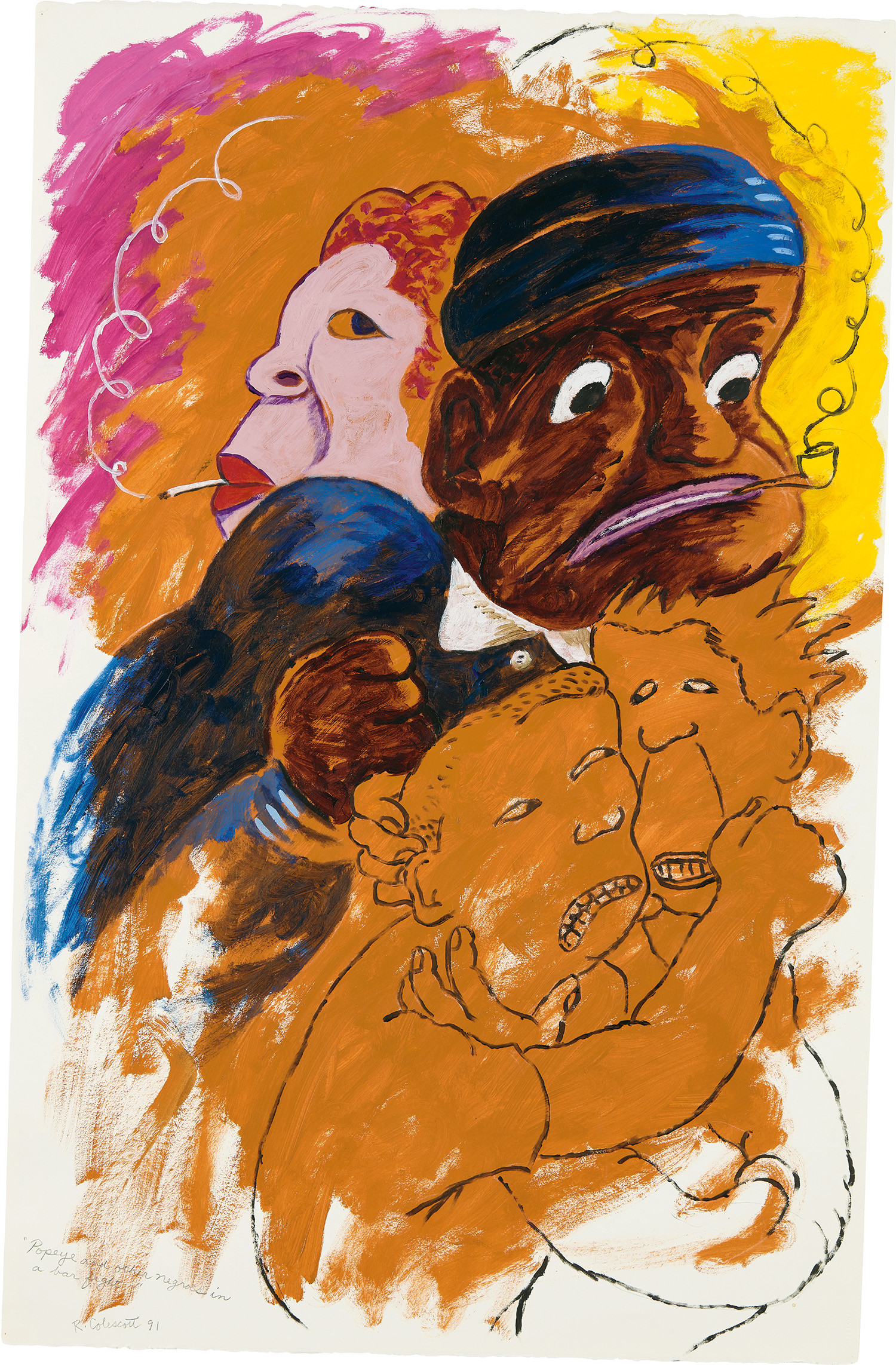 <p><strong>ROBERT COLESCOTT</strong><em> Popeye and Other Negroes in a Bar Fight</em>, 1991</p>
