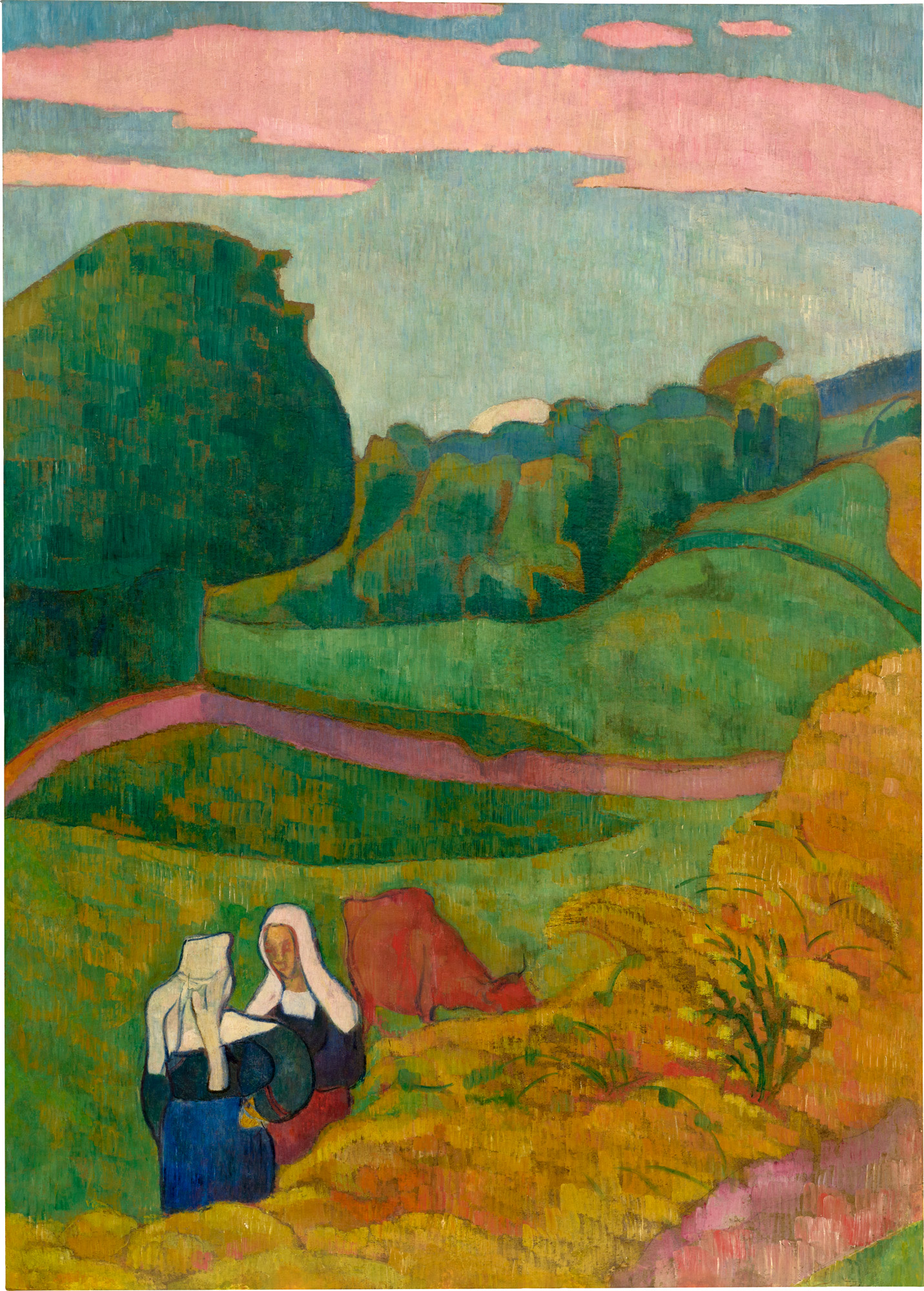 <p><strong>ÉMILE BERNARD</strong> <em>Paysage de Bretagne (Paysage avec deux Bretonnes et vache),</em> 1892</p>