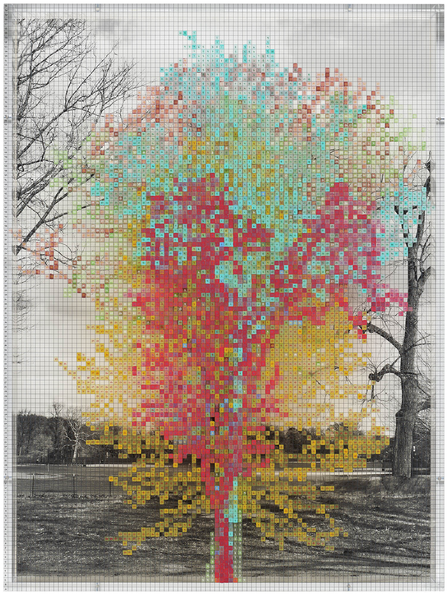 <p><strong>CHARLES GAINES</strong> <em>Numbers and Trees: Central Park Series III: Tree #6, Gina,</em> 2016</p>