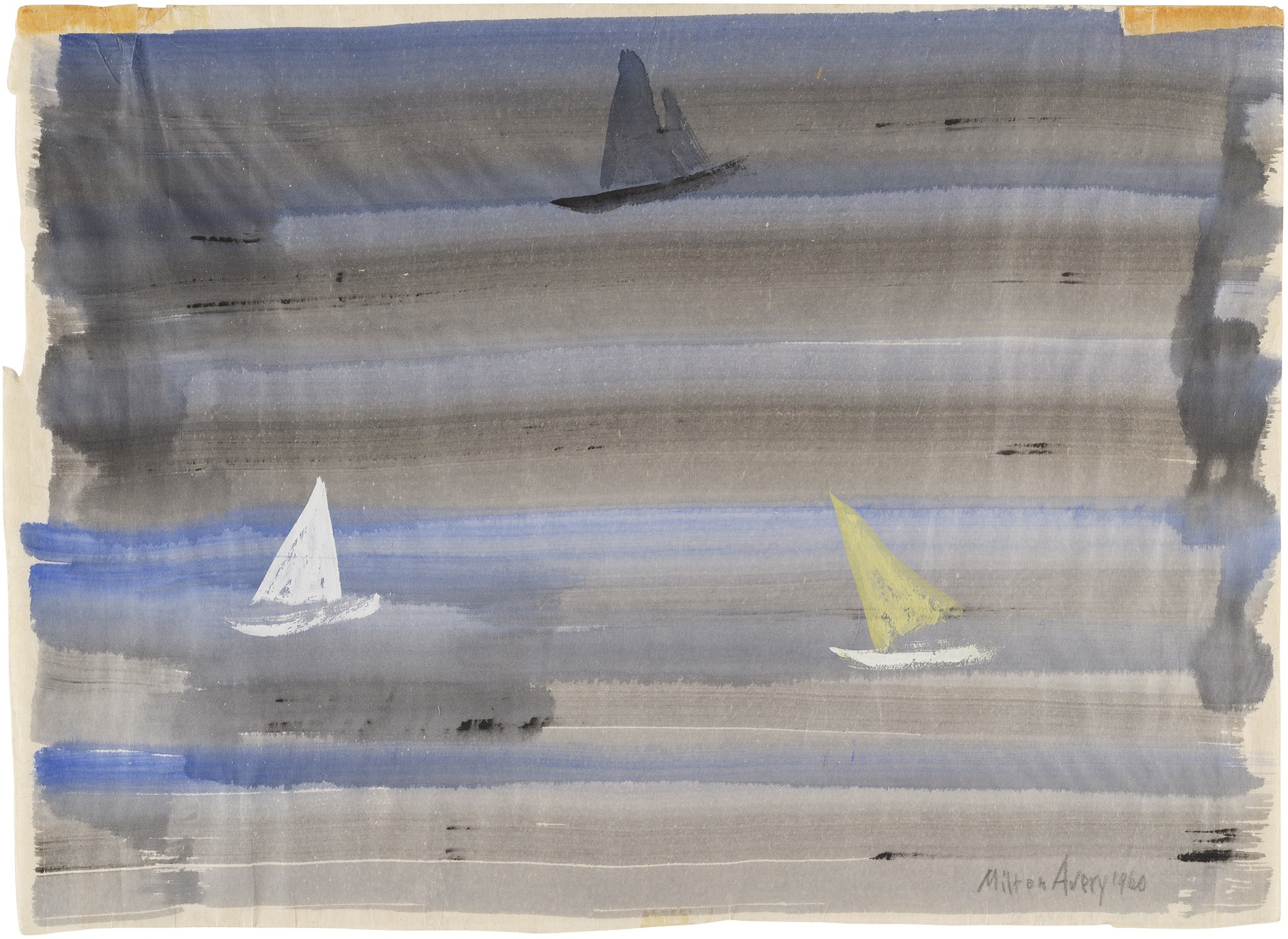 <p><strong>MILTON AVERY</strong> <em>Three Sails (Sails in Dark Sea), </em>1960</p>