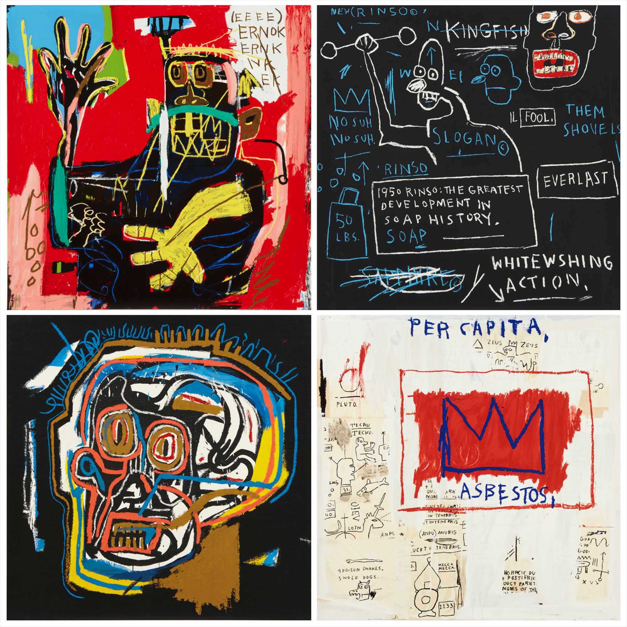 <b>AFTER JEAN-MICHEL BASQUIAT</b> <i>Head, Rinso, Per capita, and Ernok</i>, 2001