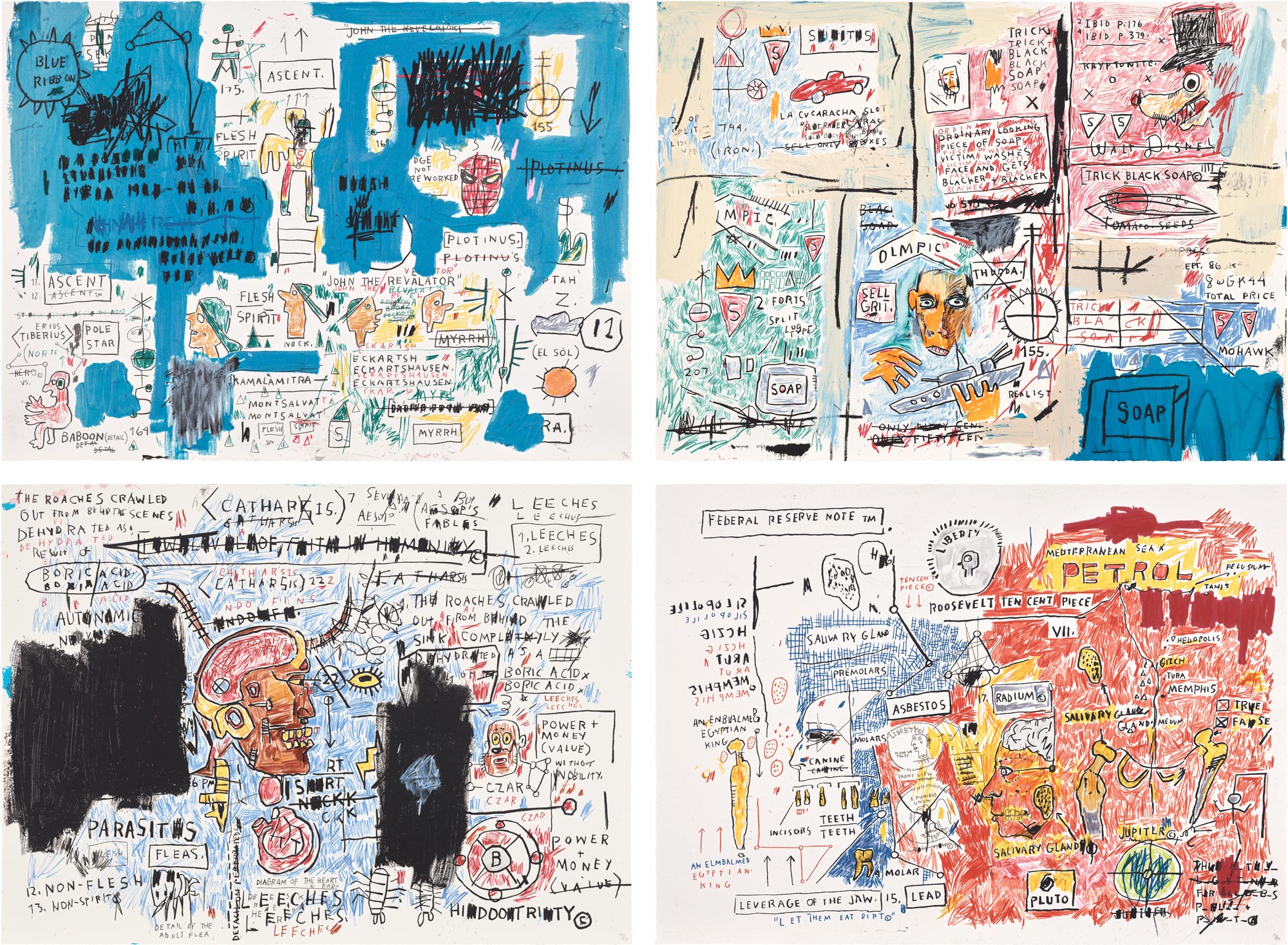 <p><strong>AFTER JEAN-MICHEL BASQUIAT</strong> <em>Ascent; Olympic; Leeches; and Liberty</em>, 1982-83 /2017</p>