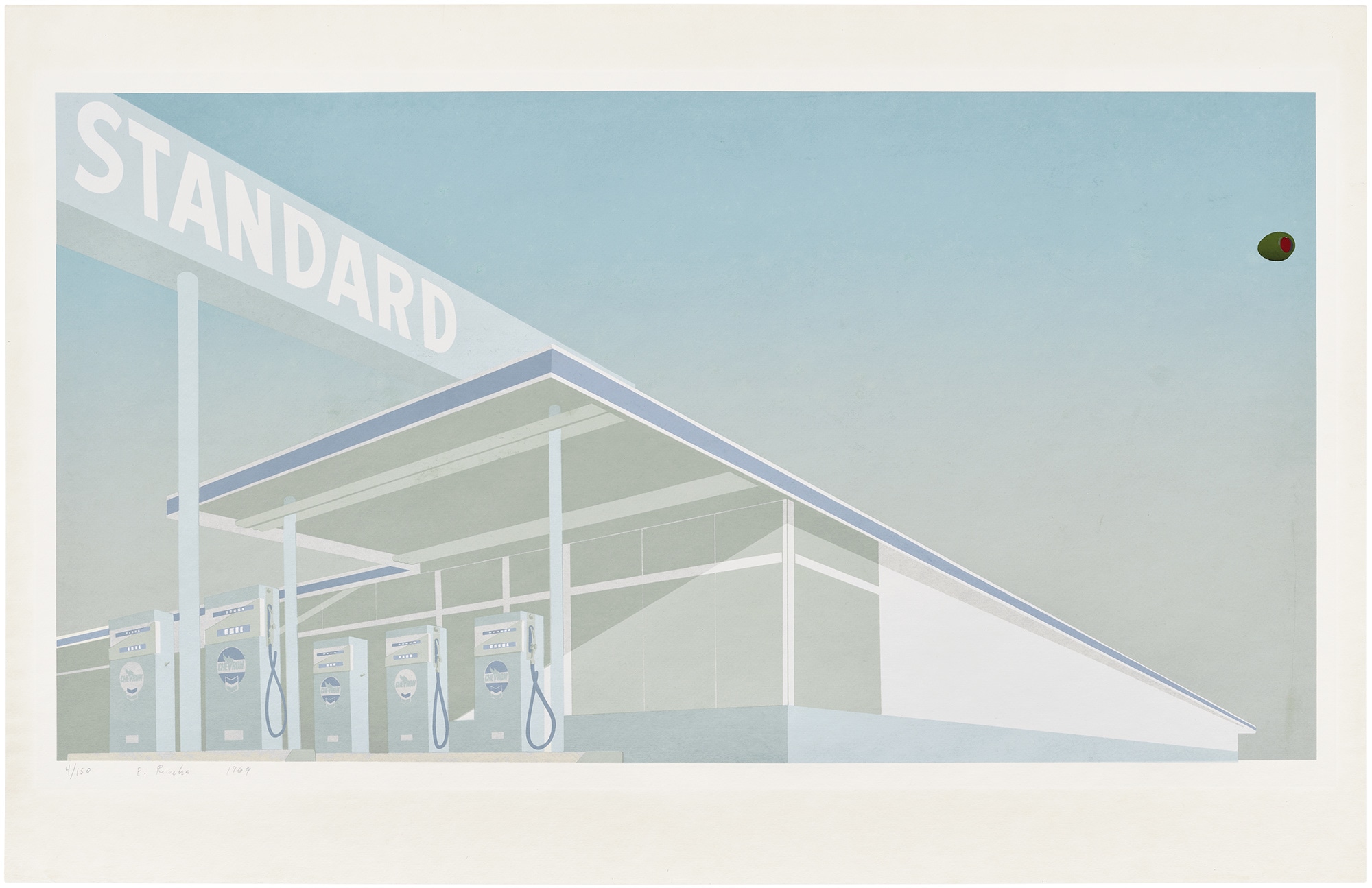 <p><strong>ED RUSCHA</strong> <em>Cheese Mold Standard with Olive (E. 31),</em> 1969</p>