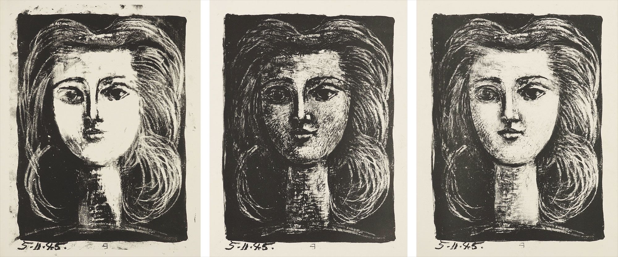 <b>PABLO PICASSO</b> <i>Tête de jeune fille (Head of a Young Girl): Three states</i>, 1945