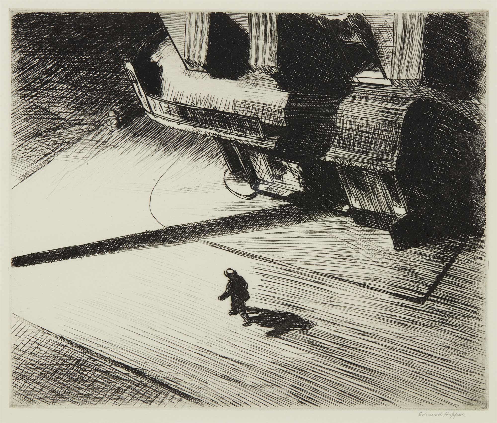 <b>EDWARD HOPPER</b> <i>Night Shadows</i>, etching, 1921
