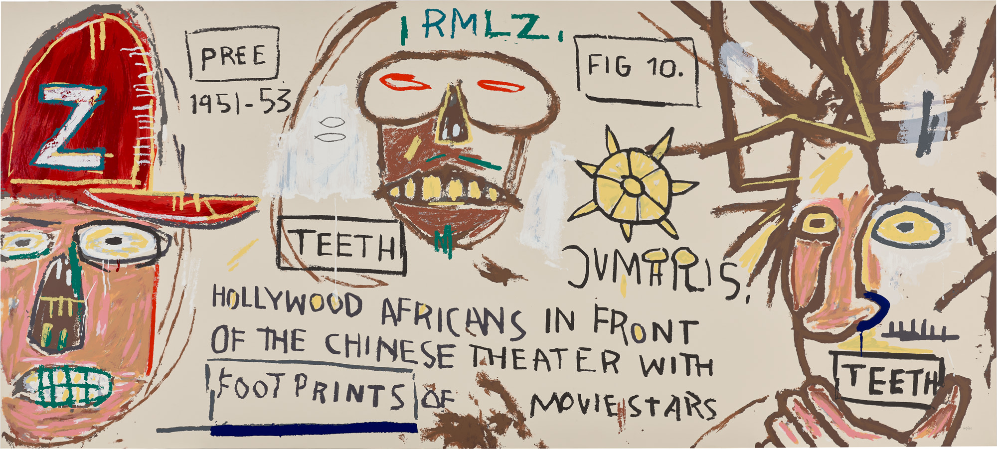 <p><strong>AFTER JEAN-MICHEL BASQUIAT </strong><em>Hollywood Africans in front of the Chinese Theater with Footprints of Movie Stars</em>, 1983/2015</p>

