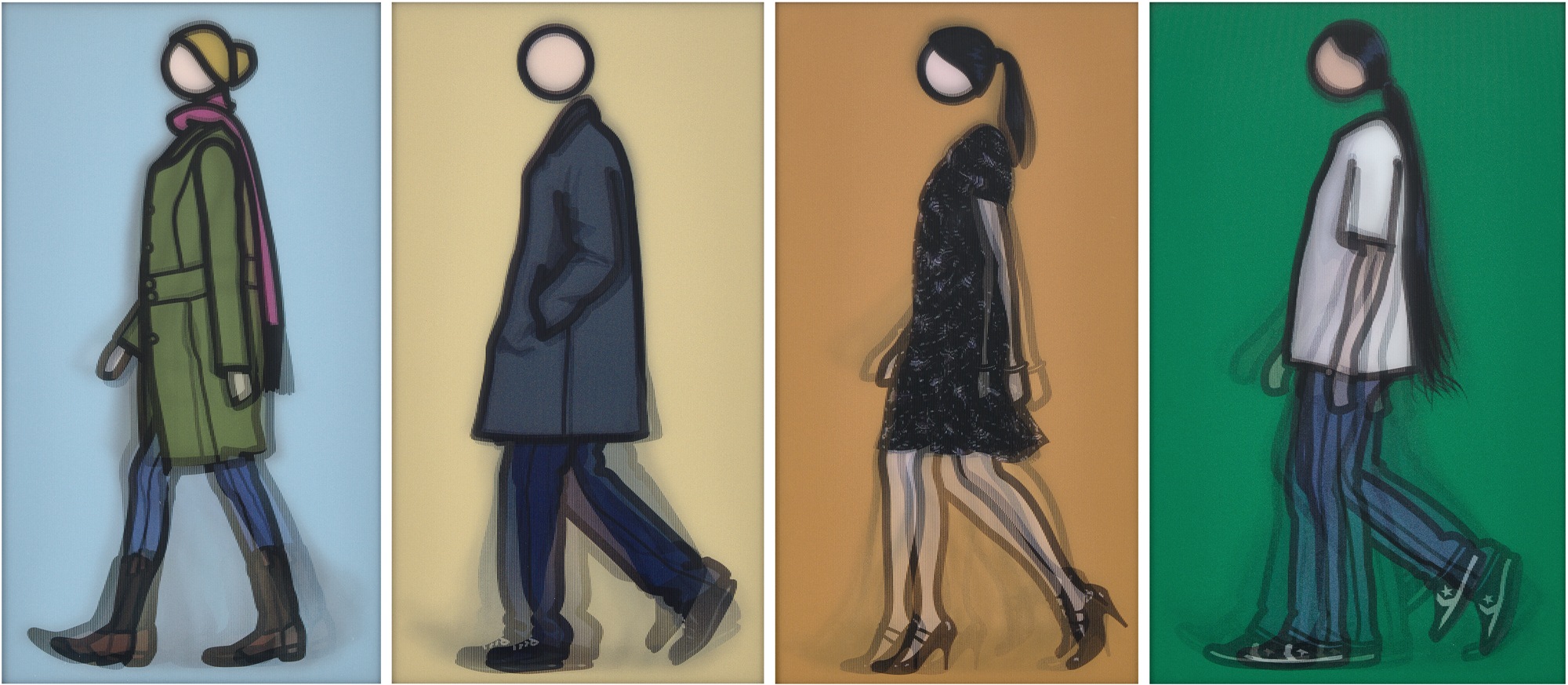 <p><strong>JULIAN OPIE<em> </em></strong><em>Siân Walking; Jeremy Walking in Coat; Verity Walking; and Kris Walking</em>, 2010</p>