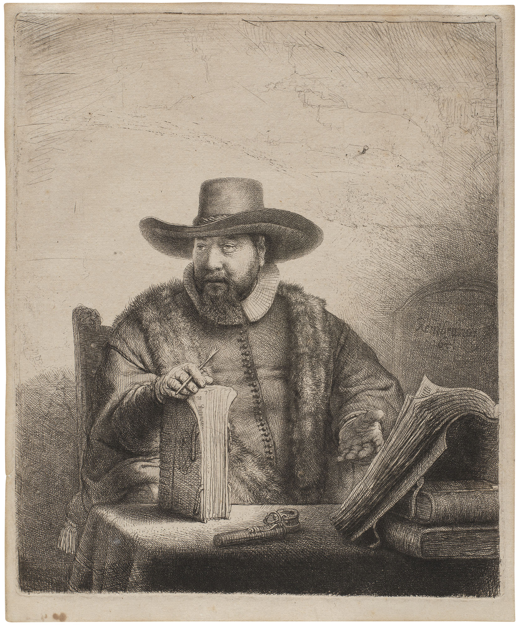 <p><strong>REMBRANDT HARMENSZ. VAN RIJN</strong> <em>Cornelis Claez. Anslo, Preacher,</em> $3,000–5,000</p>