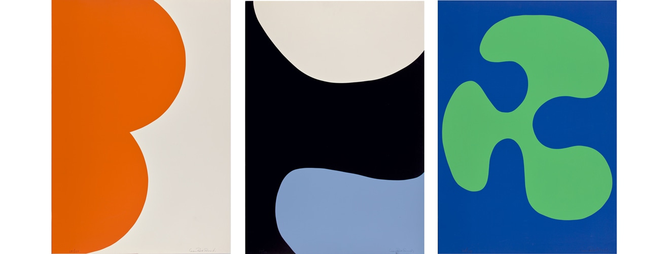 <p><strong>LEON POLK SMITH</strong>&nbsp;<em>Color Forms B; D</em>; <em>and G</em>, 1974</p>
