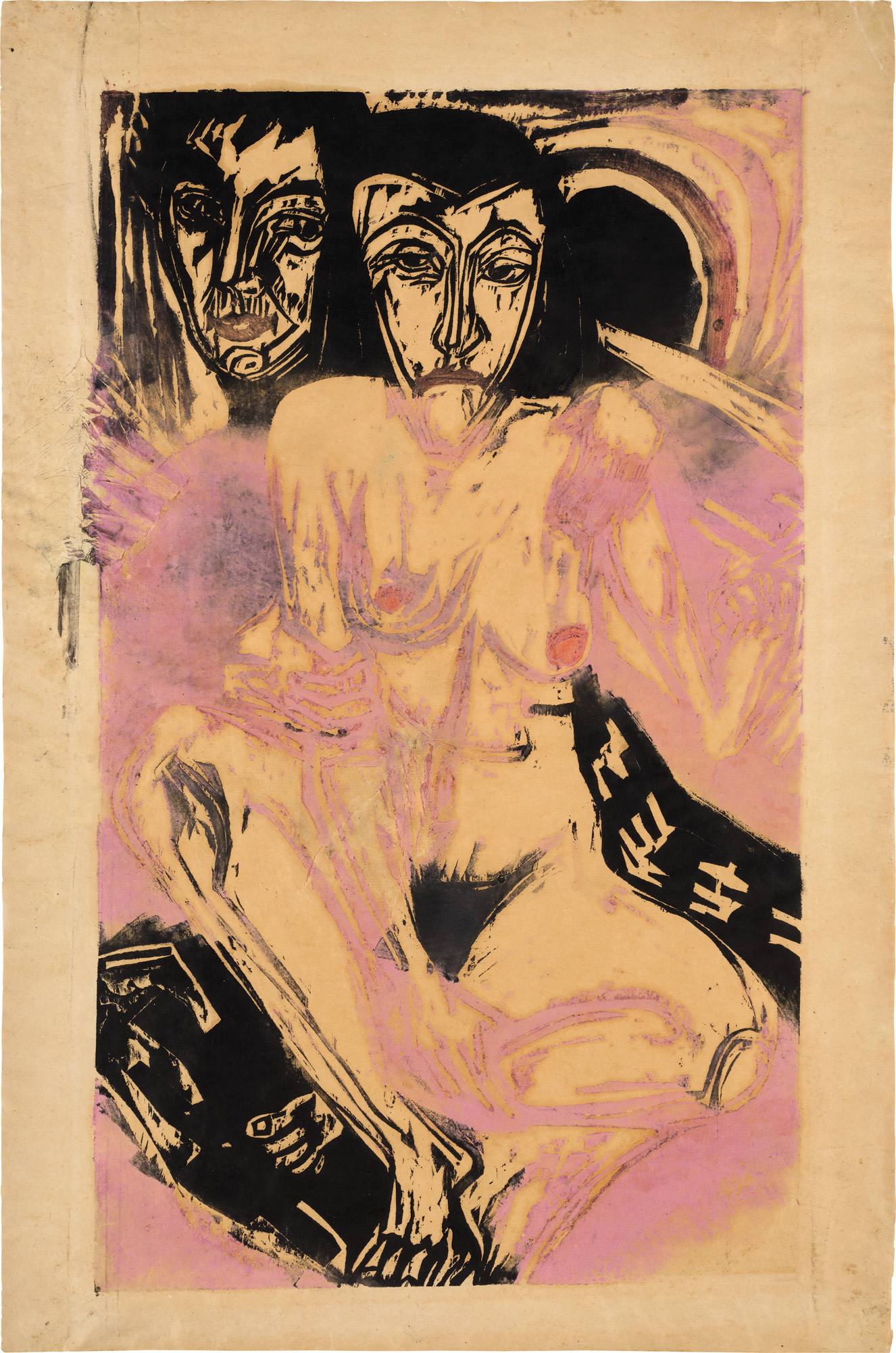<p><strong>ERNST LUDWIG KIRCHNER</strong><em> Melancholie. - Nackte Frau. - Selbstbildnis mit Erna (Melancholy. - Naked Woman. - Self-Portrait with Erna), </em>1922</p>