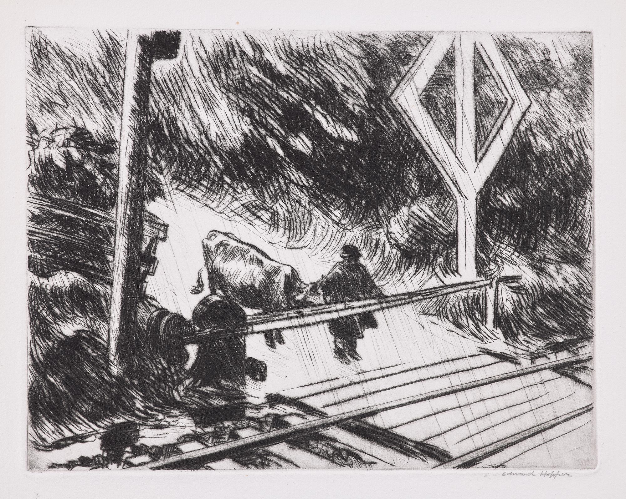 <p><strong>&nbsp;EDWARD HOPPER </strong><em>Railroad Crossing</em>, 1923</p>
