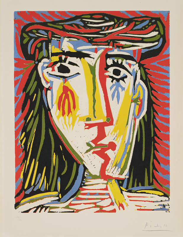 <p><strong>PABLO PICASSO</strong> <em>Jacqueline au chapeau de paille (Jacqueline with the Straw Hat),</em> 1962</p>
