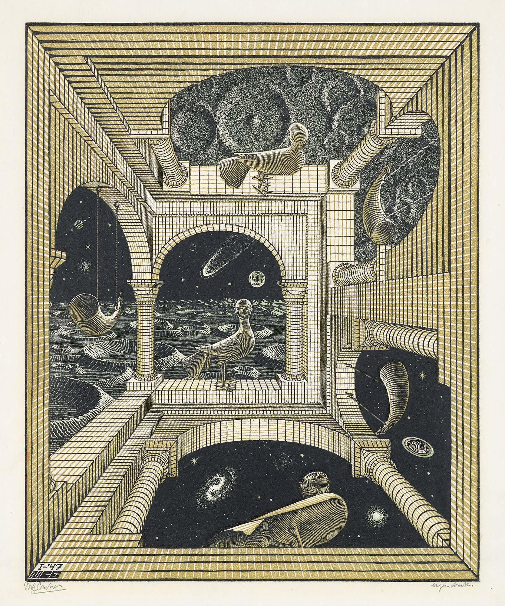 <p><strong>M.C. ESCHER </strong><em>Other World</em>, 1947</p>
