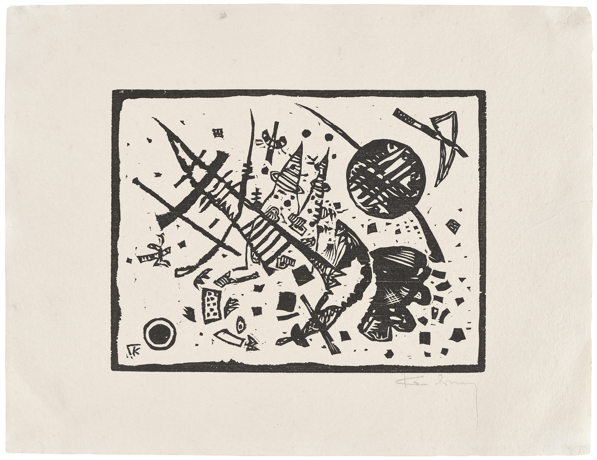 <p><strong>WASSILY KANDINSKY</strong> <em>Holzschnitt für die Ganymed-Mappe, from Der Dritten Ganymed-Mappe (Woodcut for the Ganymede Portfolio, from The Third Ganymede Portfolio) (R. 181), </em>1924</p>